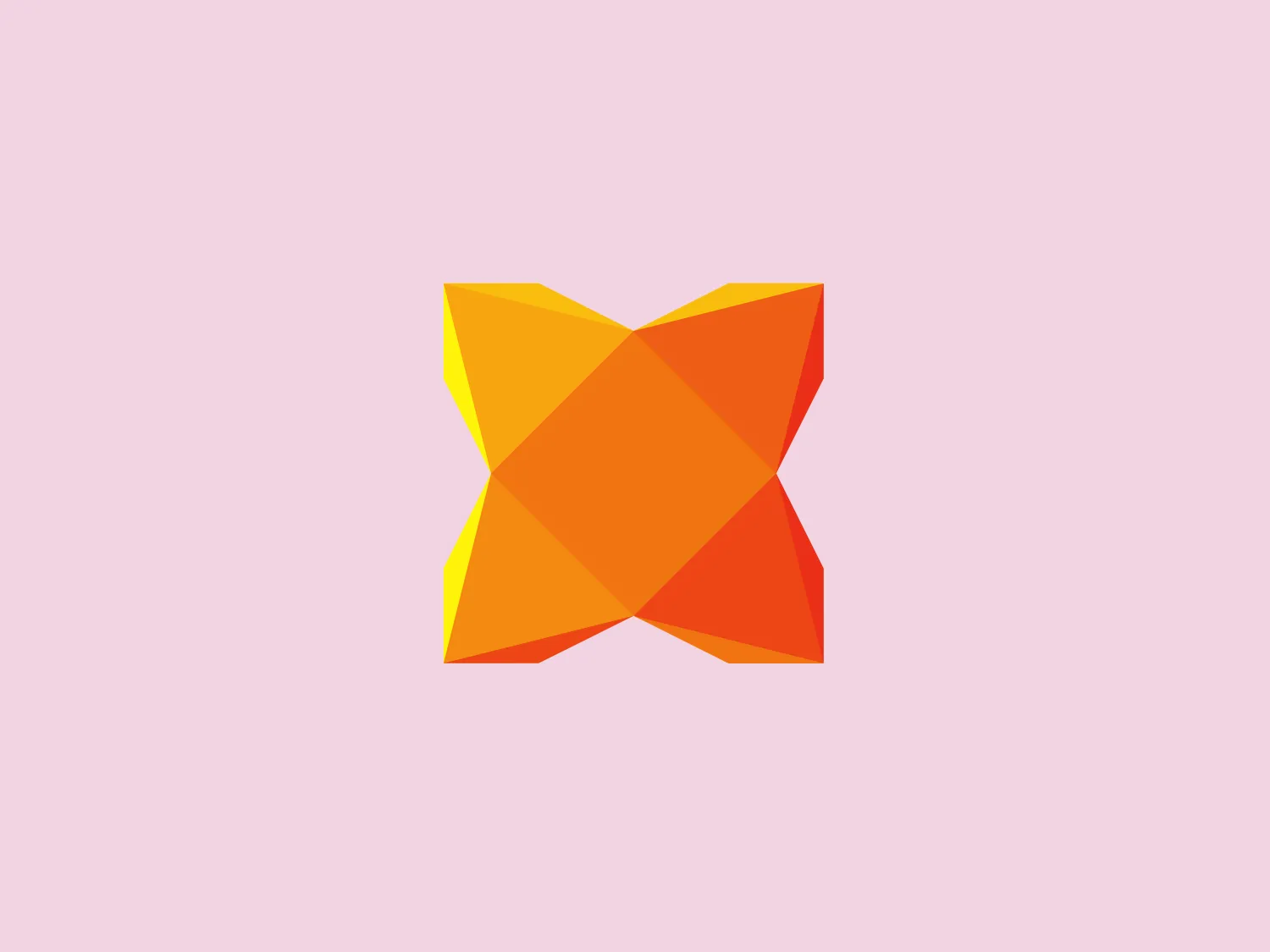 The logo for Haxe is an abstract, geometric form resembling a stylized letter "X" with overlapping elements. It consists of four kite-shaped parts with sharp angular connections, creating a dynamic and symmetrical design. The color palette includes gradients of vibrant orange to a bright yellow, implying energy and creativity. The use of color and shape gives the logo a modern and cutting-edge aesthetic suitable for tech or innovative companies. There's a sense of motion and interconnectivity represented by the overlapping elements.