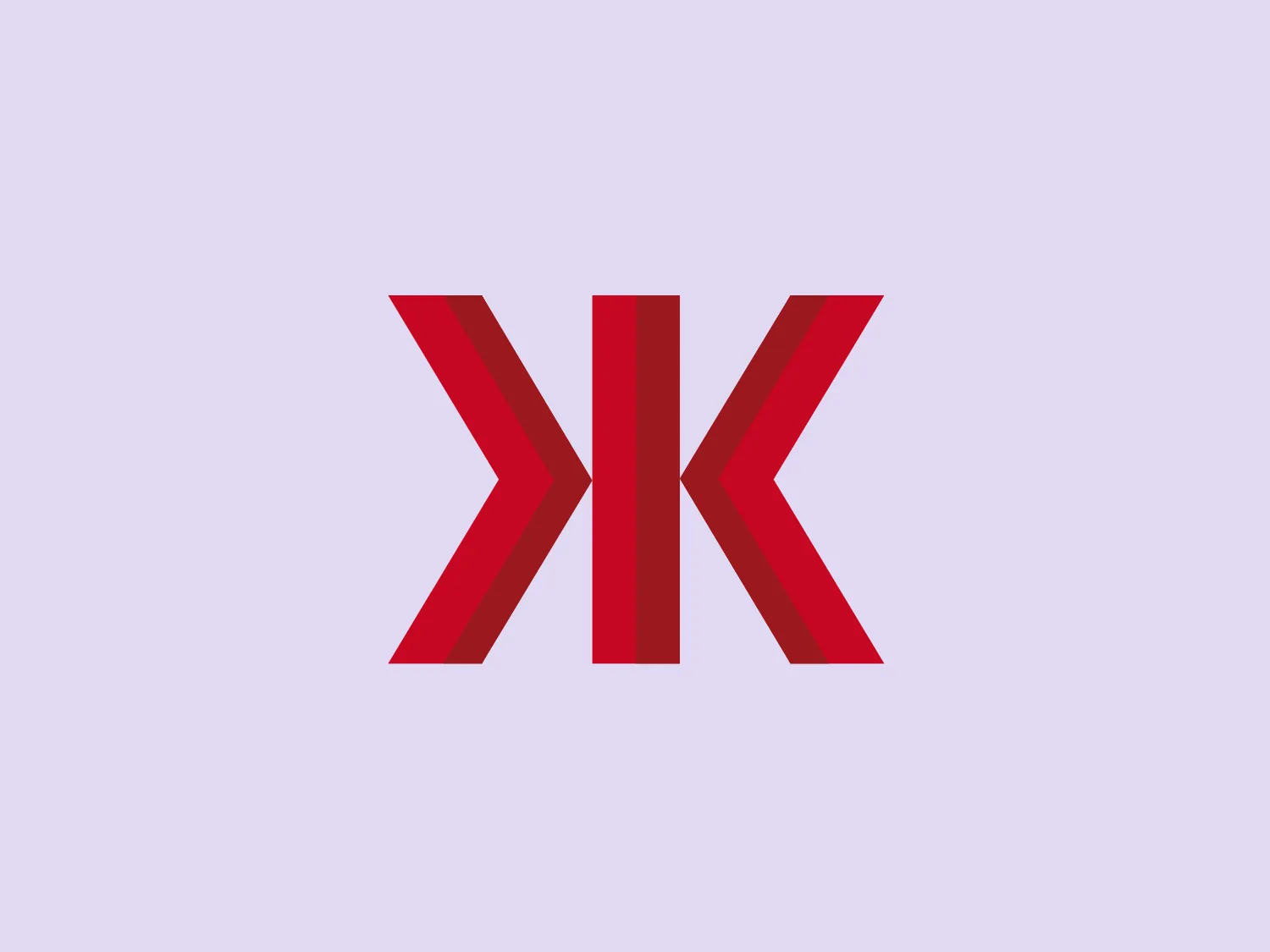 The Krystal Bus logo is a stylized representation of the letter "K," composed of three geometric shapes resembling elongated hexagons or chevrons with a three-dimensional appearance. The primary color is a bold red, with gradient shades providing depth and a sense of perspective to the design. The logo exudes a modern and dynamic aesthetic, featuring sharp angles and the use of shadows that add character and movement. The overall impression is strong, striking, and easily recognizable.
