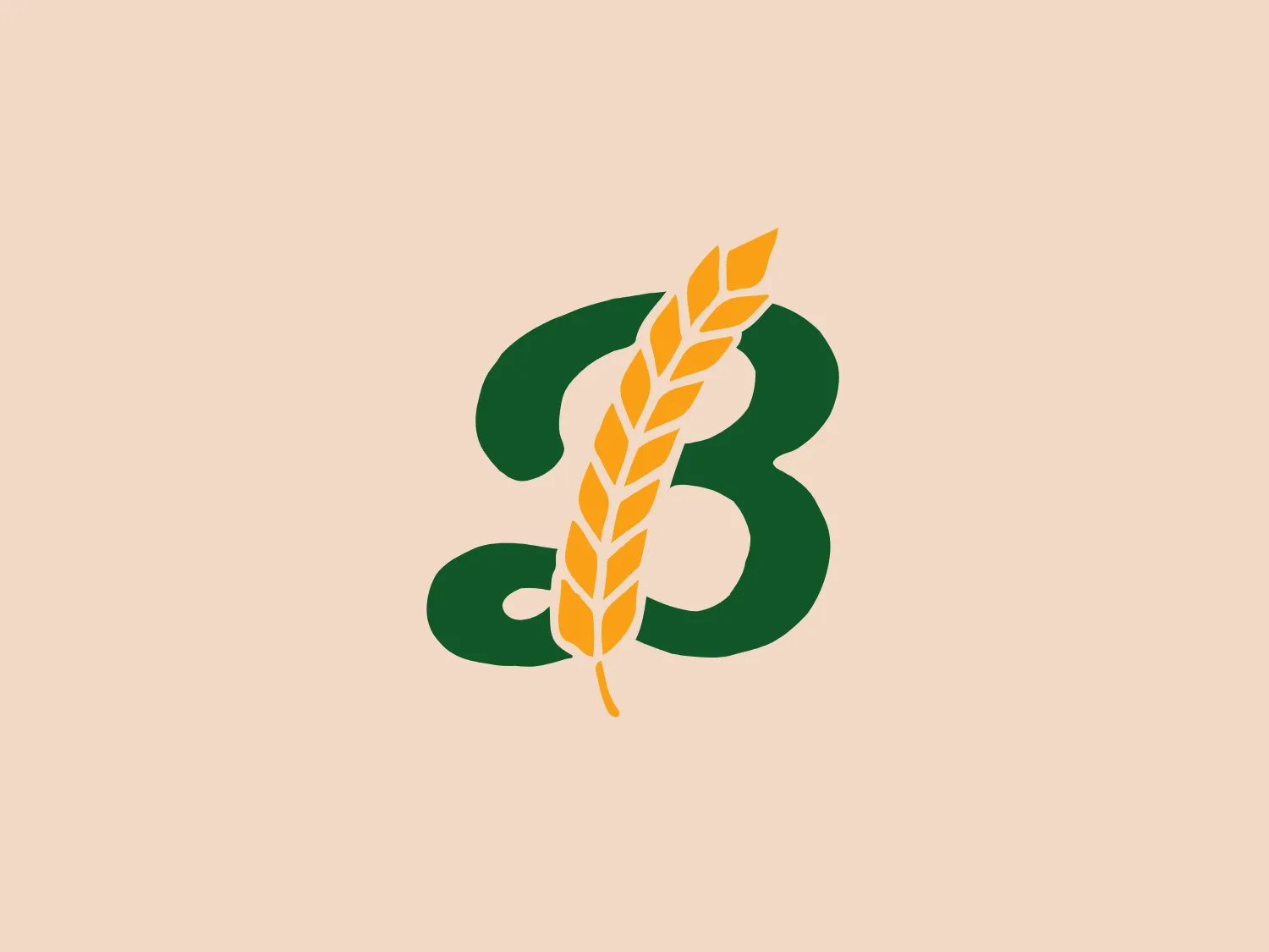 The Breton Brewing logo features a modern and organic design, with the main element being a green, stylized representation of the letter "B." The "B" has soft, round edges, conveying friendliness and approachability. Superimposed on the "B" is a golden ear of wheat, which curves from the top left to the bottom right, adding a natural or agricultural touch to the logo. The color contrast between the green and the gold is striking yet harmonious, attracting the eye while remaining elegant and simple.