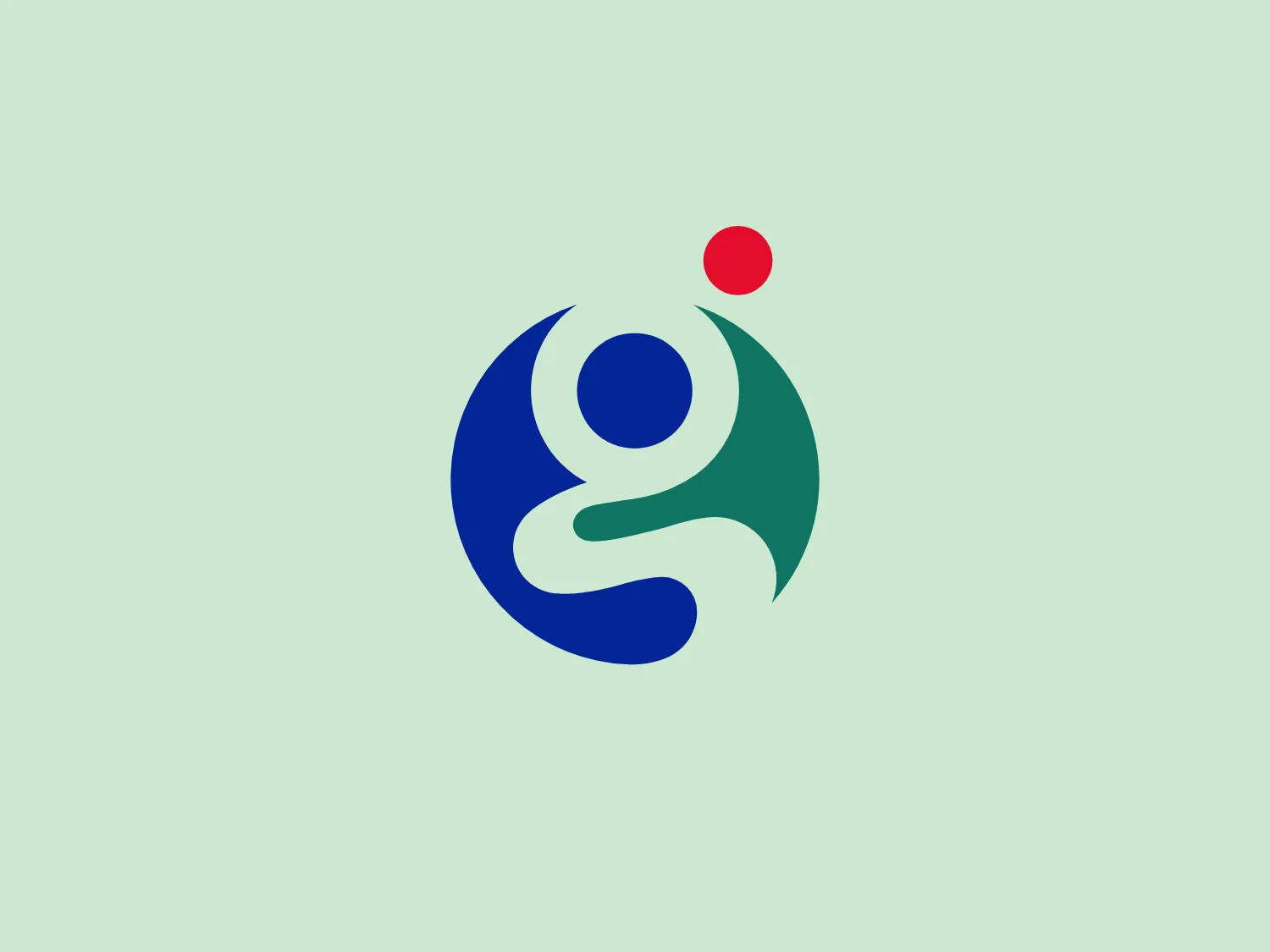 The Woods Hole Group logo presents a stylized abstract human figure in a pose that suggests movement or activity. The figure consists of three distinct parts: a blue swirl that forms the body, a green element that appears to be an extended arm, and a small red circle above the figure that could represent a head or ball. The colors are bold and primary, with the blue and green creating a sense of harmony, while the red adds a pop of energy to the design. The overall design aesthetic is modern, dynamic, and has a sense of fluidity and motion.