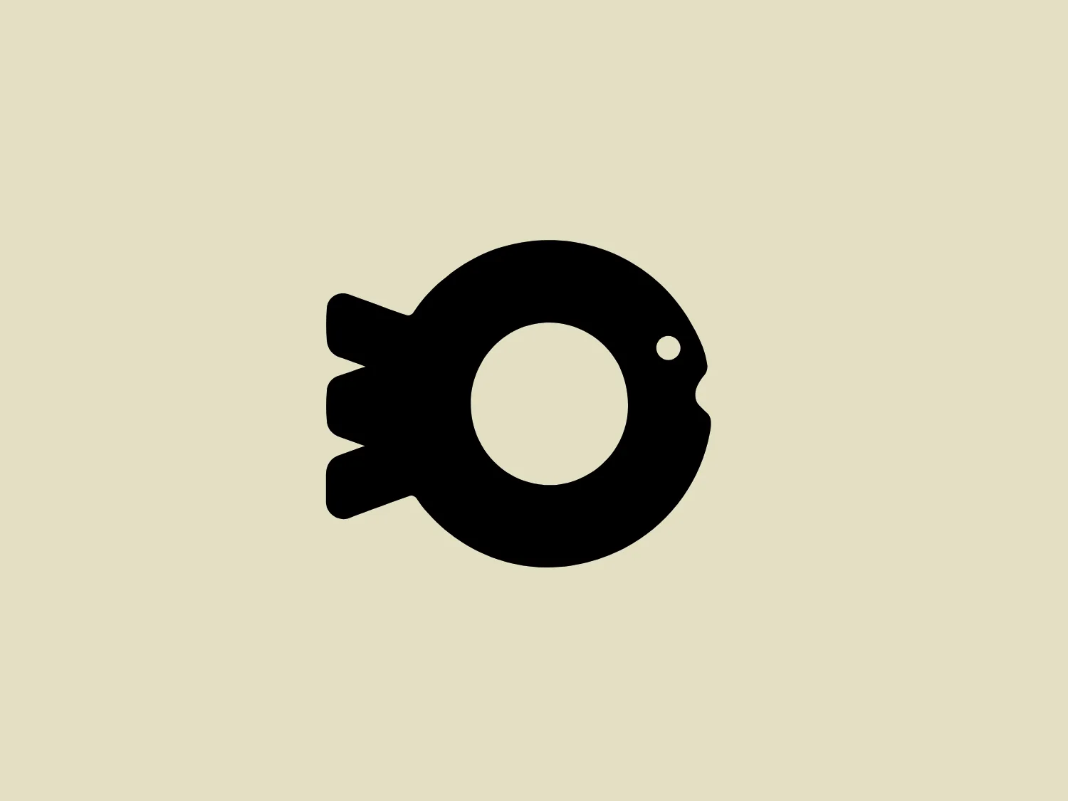 The Ocean Wise logo presents a simplistic and modern black silhouette of a fish with a circular body, tail fin, and a pectoral fin extending to the right. The eye is depicted by a small white dot, contrasting against the black body. The minimalistic and stylized design provides a playful and abstract representation of a fish, with clean lines and absence of gradients allowing for versatility and easy recognition.