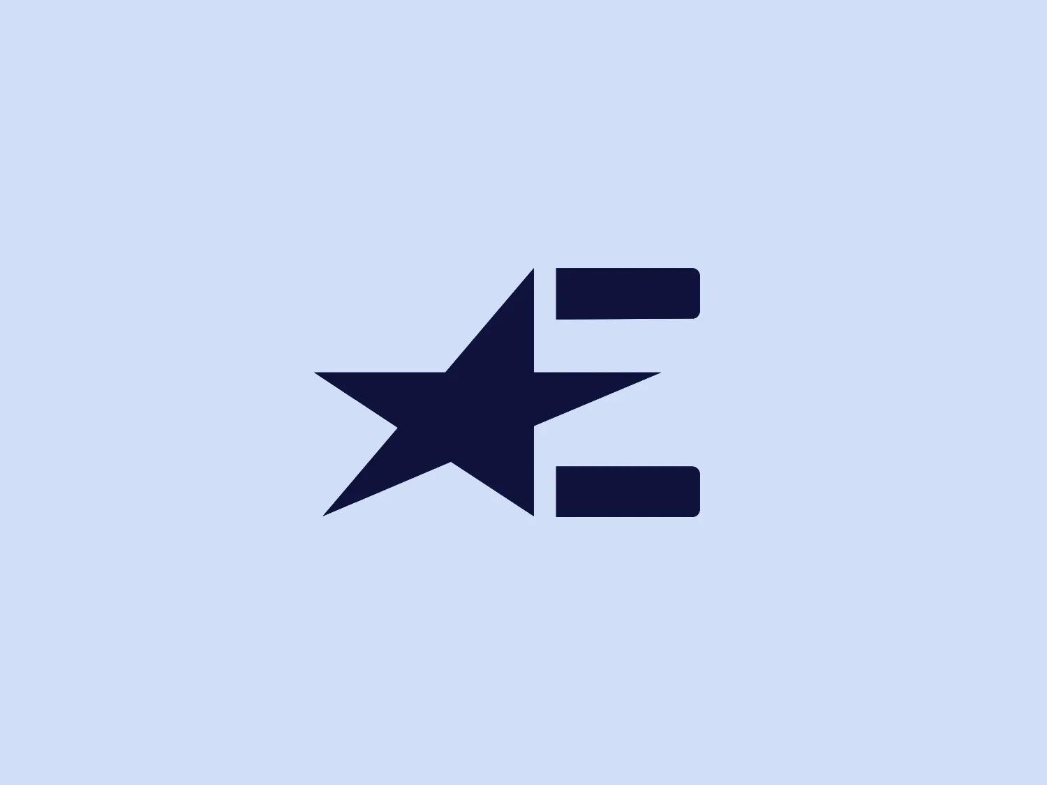 The Eurosport logo features a stylized, geometric rendition of a star, with its right half consisting of two parallel bars that extend to the right, suggesting motion or speed. The design is clean and modern, employing only a single shade of dark blue, which gives it a professional and sleek appearance. The negative space between the elements of the star is well balanced, which allows the design to maintain a sense of completeness and unity.