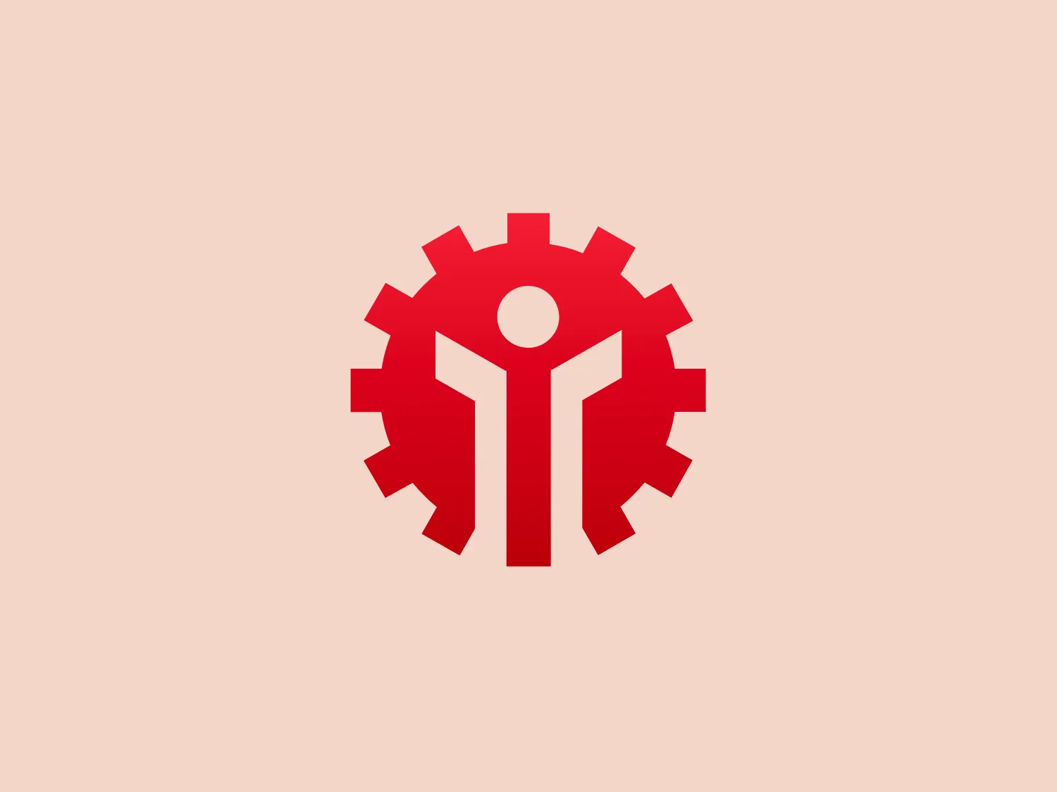 The Instaforex logo presents a stylized red gear with a human figure integrated in its center, standing with arms lifted and legs apart, resembling the letter 'Y'. The gear has eight notches, suggesting movement or progress, and the human figure doubles as the gear's hub, implying human-centric technology or industry. The red color is bright and energetic, providing a strong visual impact. The overall design aesthetic is modern, clean, and conveys a sense of innovation and human interaction within an industrial or technological context.