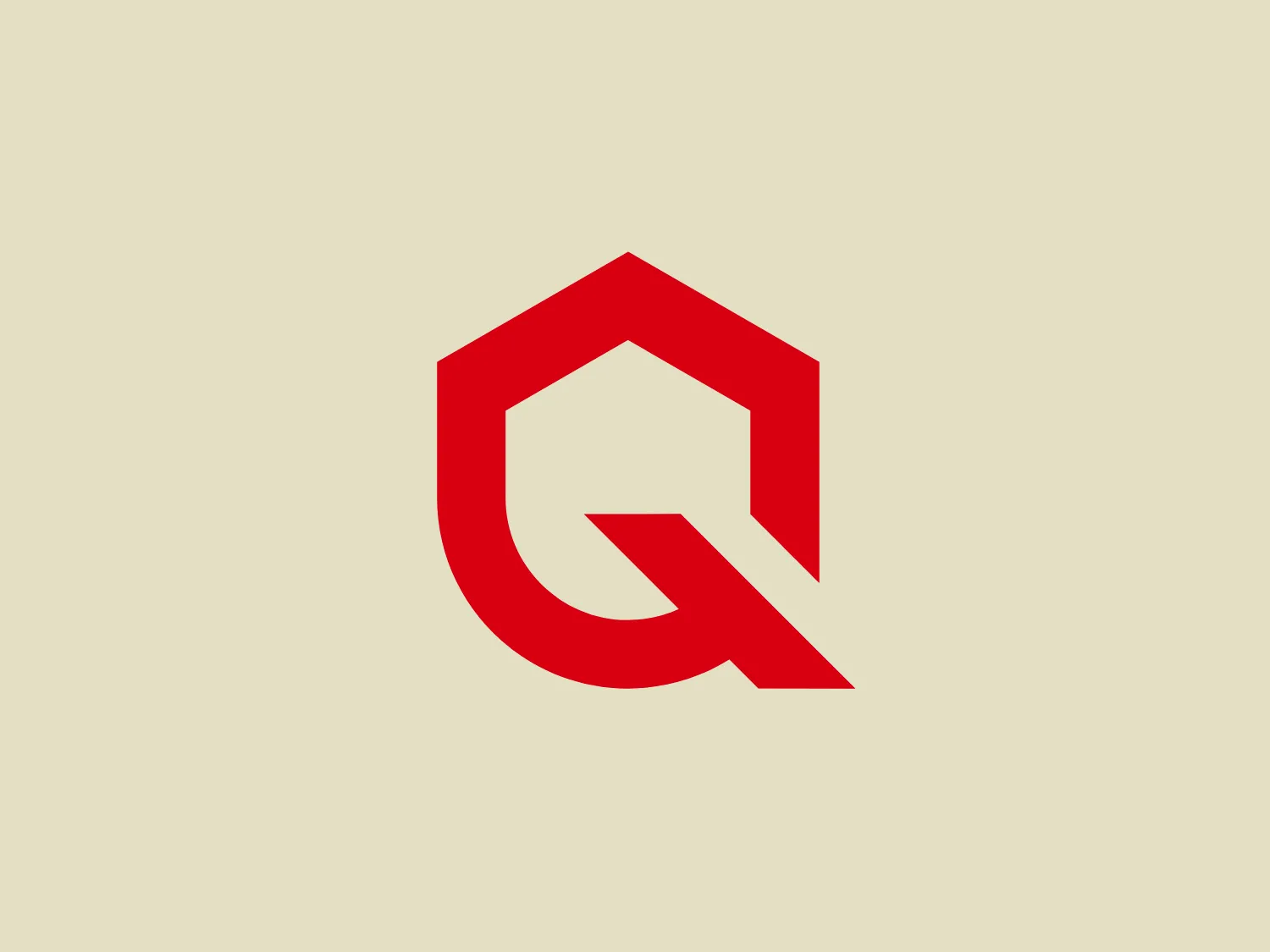 The logo for QL Interier features a bold, red-colored stylized letter 'Q' designed within a hexagon that resembles a shield. The 'Q' is represented uniquely, where the tail of the letter extends outside of the shield boundary, creating a dynamic effect. The use of a shield shape suggests protection or security, and the letter 'Q' stands out prominently against the white background. The overall design aesthetic is modern and clean, with a strong contrast between the red figure and the negative space. The hexagon encapsulates the letter while also conveying stability and reliability, common traits associated with shield-like emblems.