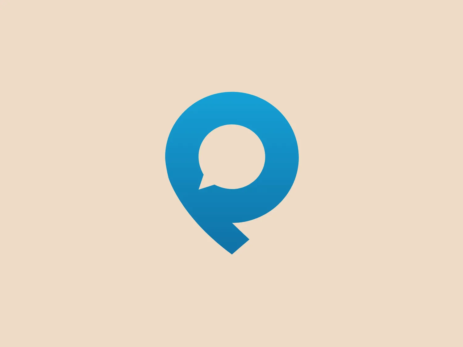 The Phigital logo presents a stylized letter "Q" with a speech bubble incorporated into its design. The primary shape is a bold, rounded "Q" that loops back into itself, creating a tail that extends from the bottom. Inside the loop, a white speech bubble with a tail points towards the center of the "Q," suggesting communication and dialogue. The logo is monochromatic, utilizing a bright, aqua blue color that gives it a modern and vibrant feel. The overall aesthetic is clean, simple, and highly symbolic, making it easily recognizable and suitable for a brand related to conversation, messaging, or social interaction.