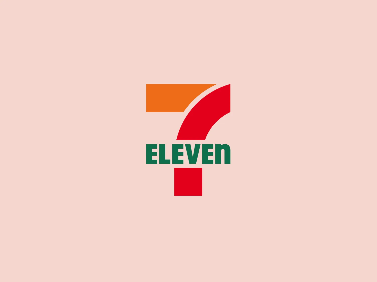 The 7 Eleven logo showcases a bold, graphic representation of the numeral 7 in orange, red, and green hues, creating a stylized, angular form. Below the numeral, the uppercase green letters spell out "ELEVEN," matching the green color of the numeral. This modern and striking design utilizes primary and secondary colors for strong contrast and high visibility, making it memorable and easily recognizable.