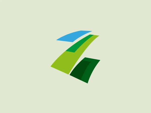 The Zwijndrecht logo features a modern and innovative representation of the letter "A," created using geometric shapes that suggest movement and dynamism. The design includes layered triangles and parallelograms in shades of green, with a sky blue accent at the top, creating depth and dimension. The negative space in the middle adds to the sleek and contemporary feel. This logo would be suitable for a company looking to convey progressiveness and growth.
