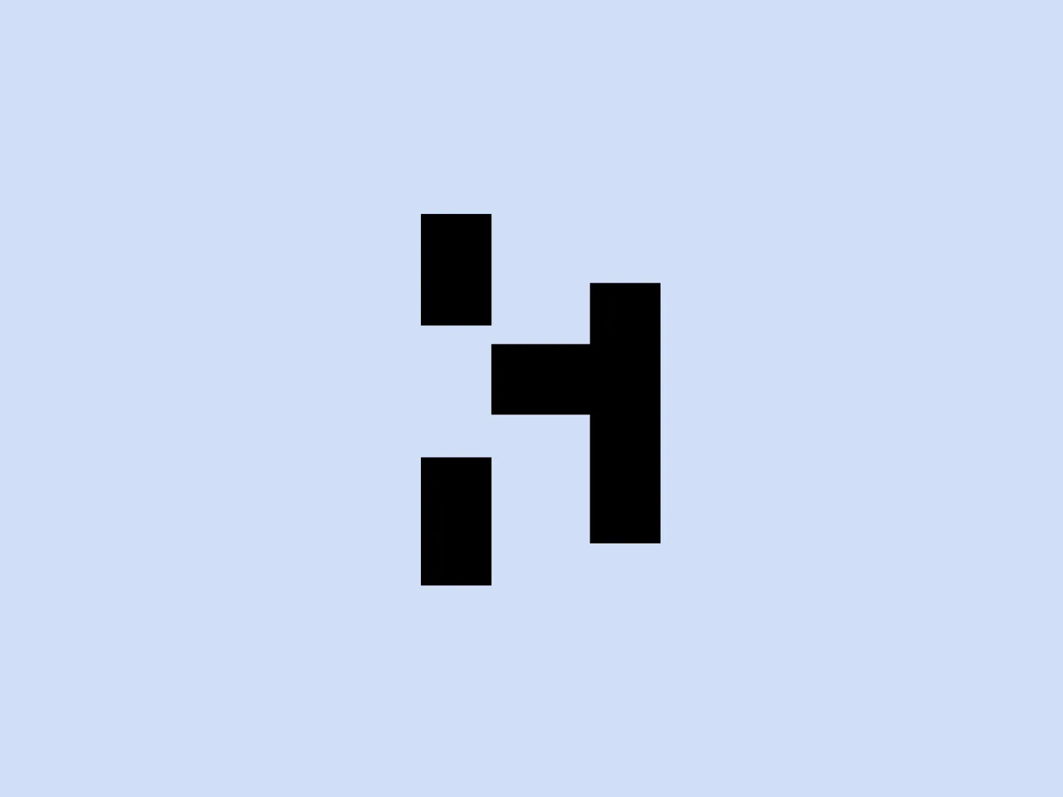 The image represents the Hamburg Messe logo, consisting of minimalistic black shapes on a white background. The logo forms a stylized "H" with geometric aesthetics, created from a vertical rectangle on the right, linked to two smaller squares on the top left and bottom left, establishing balance and symmetry. The use of negative space between the elements adds to the modern and abstract feel. This design conveys a sleek, contemporary vibe suitable for a brand or entity seeking a simple yet impactful identity.
