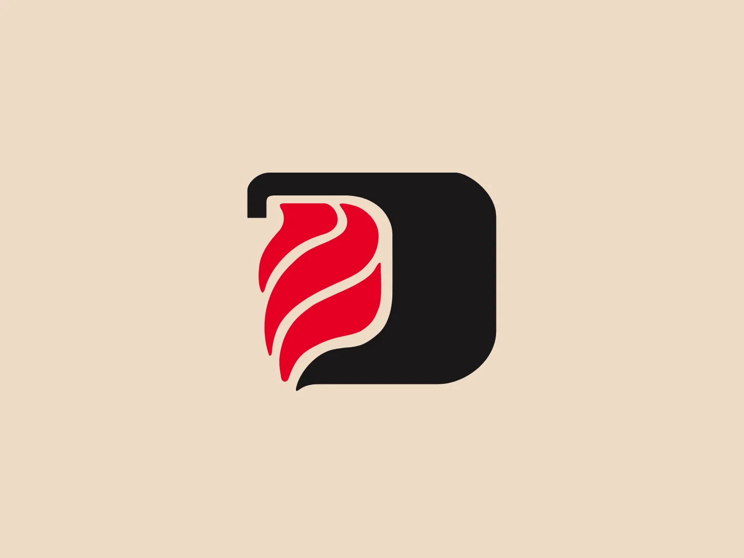 The Darley logo features a stylized design where the combination of shapes and colors creates the impression of a flame within a protective or encompassing shape. The main body of the logo is a bold black rectangle with a curved corner, representing solidity and professionalism. Within this rectangle, a dynamic red flame-like shape emerges from the bottom right, moving upwards and towards the left, symbolizing energy, passion, and movement. The flame has three curved wisps that are layered, suggesting depth and a natural flicker of a flame. The red is a vivid, eye-catching hue that stands out against the black, giving the design a powerful contrast.