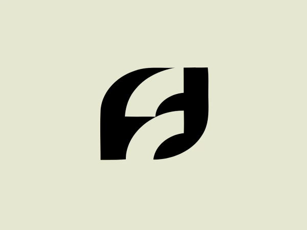 The logo presented for Fluicity is a bold, black, abstract mark composed of stylized letterforms that appear to represent the lowercase letters "f" and "d". Their construction is modern and minimalistic, with smooth curves and sharp, precise angles creating a balanced and dynamic composition. The overall design aesthetic is professional, sleek, and contemporary, and it would likely stand out well in a technology or design-related field. The logo is very versatile and would work well against a variety of backgrounds.