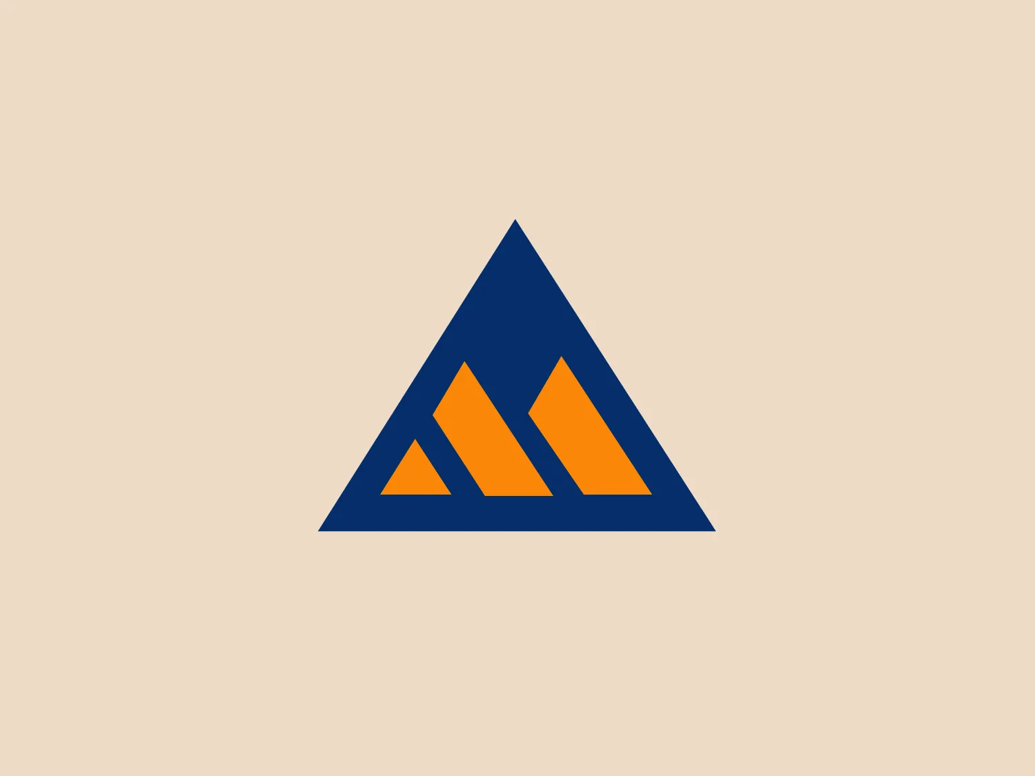 The Logo for Middlesex Savings Bank features an equilateral triangle with a deep blue color, inside of which there are three smaller triangles arranged to suggest a mountain range or peaks. These smaller triangles are a warm, golden orange color, creating a striking contrast against the blue. Together, they evoke feelings of stability and progress. The sharp edges and bold, flat colors give the logo a modern and minimalist feel. This design could represent outdoor activities, stability in finance or construction, and symbolize growth or challenges.