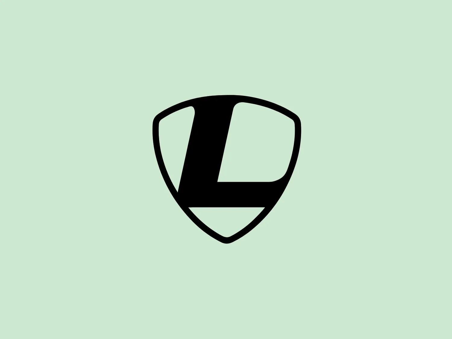 The Leader Bikes logo features a bold, minimalistic shield shape divided into three sections: a filled left segment, an empty central segment, and a filled right segment. Two diagonal lines separate the segments, meeting at the lower point of the shield to convey movement. The simple black and white color scheme offers visual impact and versatility, while the modern design suggests protection and strength commonly associated with a shield emblem.