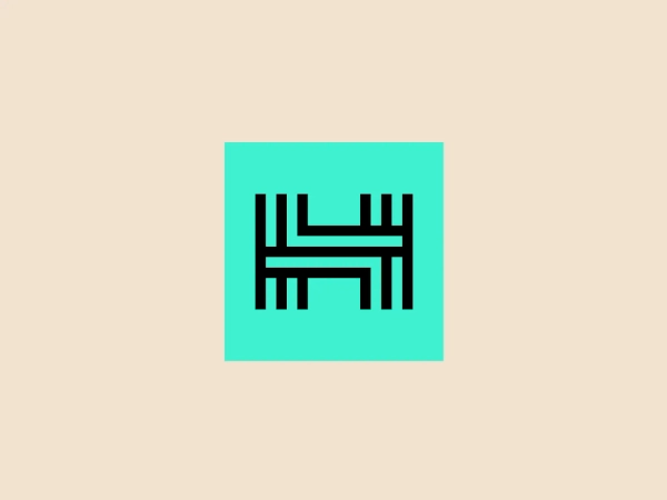 The Hacken logo features a stylized, geometric design with bold, black interlocking shapes against a solid teal background. The central shape resembles an abstract letter "H" composed of perpendicular lines and additional vertical lines extending from the top and bottom, giving it a symmetric, maze-like appearance. The overall design aesthetic is modern, minimalist, and easily scalable for various uses. Considering the teal color of the logo's background, a neutral and light backdrop would complement it well.