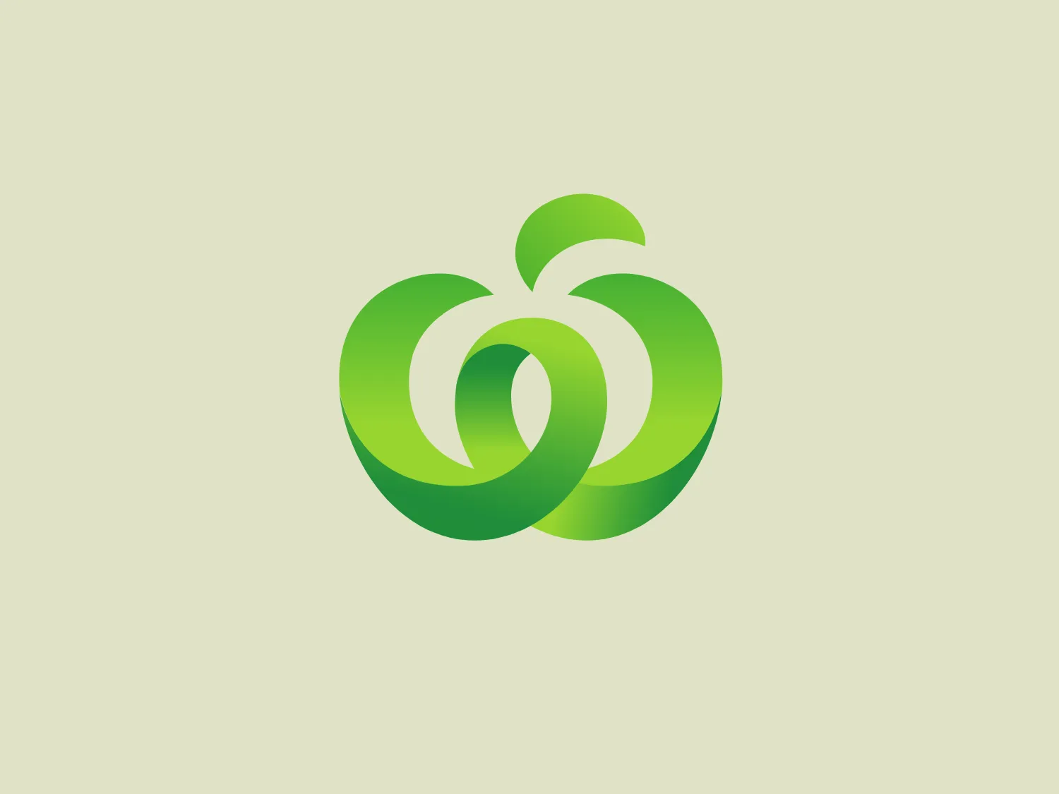 The Woolworths logo features an abstract design composed of interlocking shapes forming a stylized representation of plant or organic matter. The design is made up of overlapping circular forms creating a sense of unity and continuity. The color scheme is a gradient of vibrant greens, suggesting growth, natural elements, and vitality. The overall design aesthetic is modern, dynamic, and environmentally friendly.