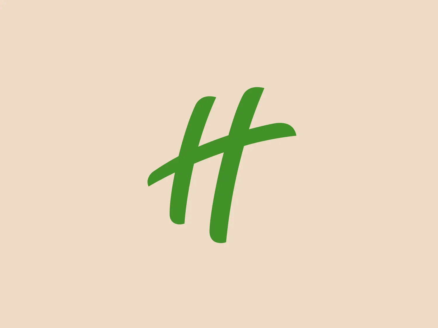 The Holiday Inn logo features a stylized, abstract design that appears to be a pair of overlapping, slanted letter H's or a hash symbol (#) with a modern twist. It's composed of four bold, green lines with soft curves and slightly varied lengths, giving it a dynamic and contemporary feel. The use of negative space between the elements of the logo adds to its visual interest. The green color is vibrant and would stand well against a soft, pale background providing a contrast that is not too harsh.