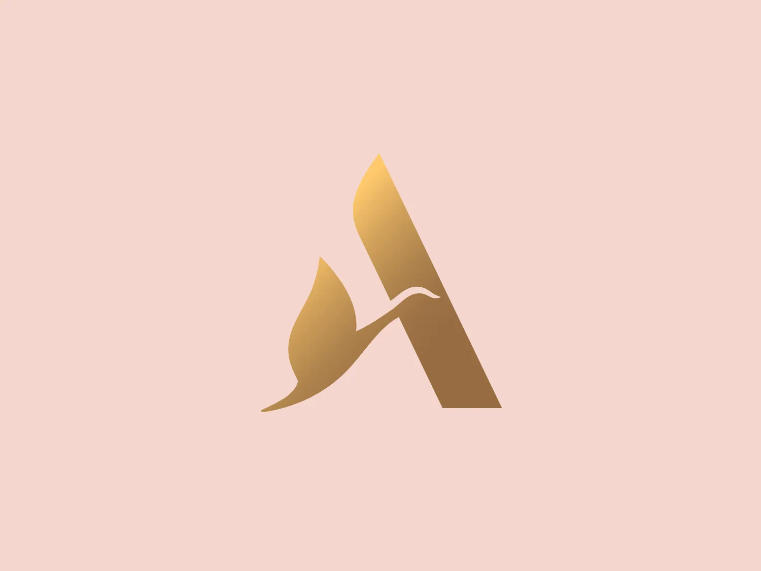 The Accor logo features a stylized letter that appears to be an amalgamation of the letters "A" and "K". It employs a gradient of gold tones that transition from a deeper amber at the bottom to a lighter gold at the top, giving it a sleek, metallic look. The design is minimalistic and modern, with the right leg of the "K" flowing seamlessly into the crossbar of the "A", creating a sense of continuity and fluidity. This flowing line is also reminiscent of a flame, adding a dynamic element to the design. The pointed tips of the letterforms suggest precision and cutting-edge quality.
