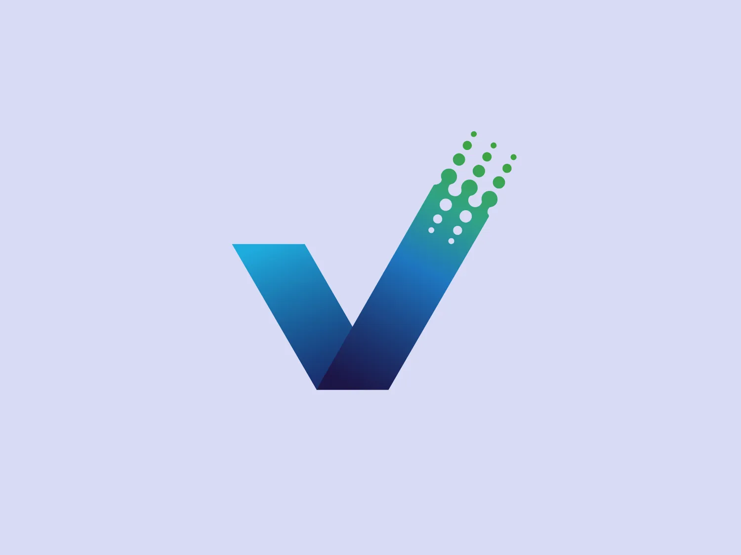 The Golf Victoria logo features a stylized letter 'V' with a gradient that transitions from a deep blue at the base to a lighter blue at the tip, creating a dynamic and modern appearance. The right arm of the V dissipates into a series of dots ranging in color from the same light blue to green, suggesting movement, digital technology, or transformation. The overall design aesthetic is sleek, professional, and suggests innovation or connectivity, aligning with modern tech or digital brands.