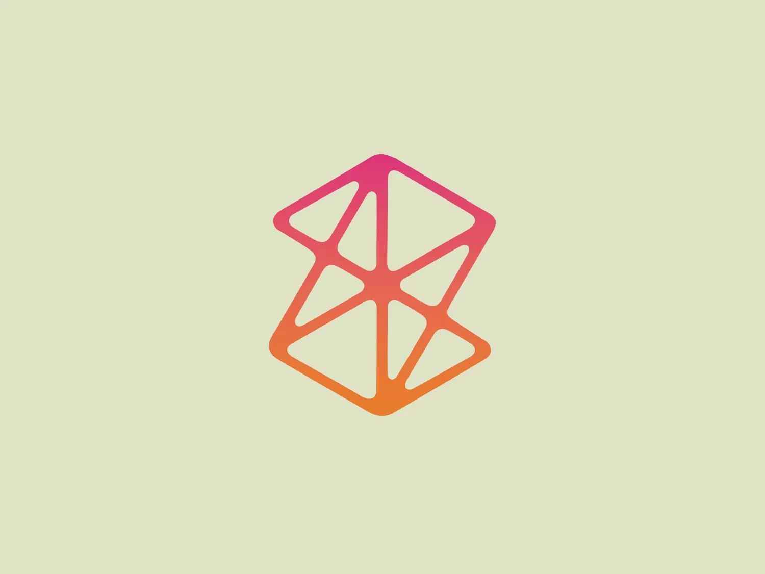 The Zune logo features an abstract, geometric design, where a series of interconnected lines form a stylized three-dimensional cube-like shape. The lines create the illusion of a cube viewed from a perspective angle, with the interior sporting a star-like appearance due to diagonal lines crossing the geometric center. The color gradient ranges from a warm orange at the lower right corner, signifying energy and creativity, transitioning smoothly to a soft pink at the top left, depicting a sense of playfulness and modernity. The minimalist design is contemporary and suggests innovation and connectivity.