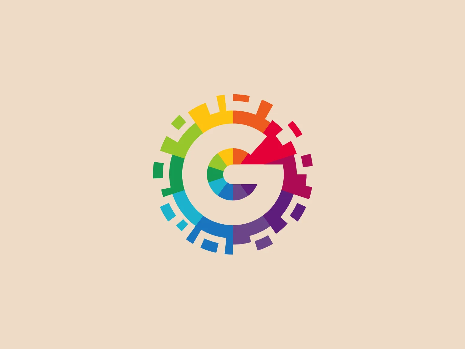 The GameDesire logo showcases a modern and colorful design featuring a stylized, abstract circular gauge or meter. Comprised of small, square-like elements with rounded corners, arranged in a radial pattern and forming a vibrant gradient of colors. In the center, a large letter 'G' in a bold sans-serif typeface commands attention with a gradient from red to yellow. The playful and energetic aesthetic reflects creativity and movement and would stand out against a soft background.