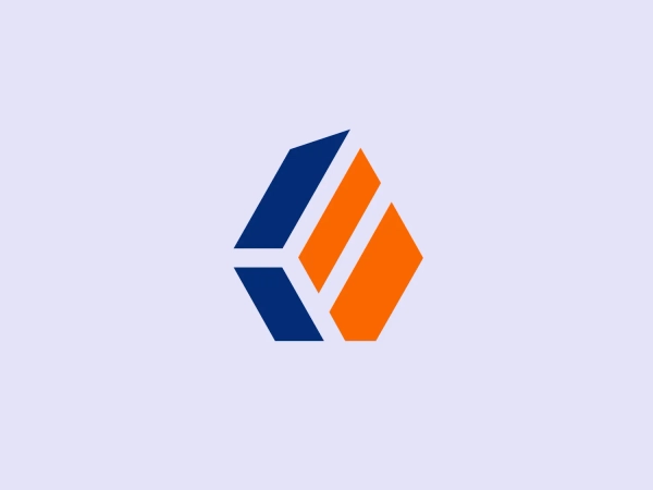 The ForgeRock logo presents a stylized, abstract shape resembling a cube in perspective made of six parallelograms. The design uses a dual color scheme with deep blue on the left and bright orange on the right, creating a sense of contrast and vibrancy. The sharp angles and bold colors suggest a modern and dynamic corporate identity. The geometric precision implies technology or architectural expertise.