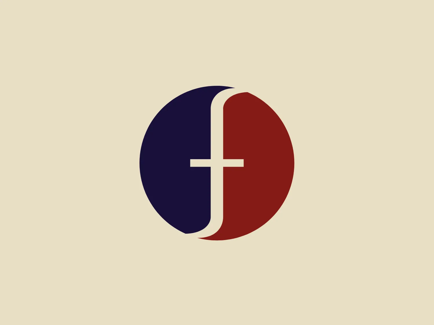 The logo for Felix Holding is a circular design divided into two equal halves by a sinuous white line. The left half is deep navy blue, and the right half is a rich maroon. In the center is a white plus symbol aligned with the division line, symbolizing unity and positivity. The overall design is clean, modern, and conveys balance.