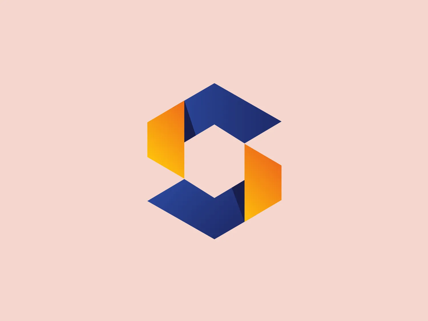 The Swift & Allied logo showcases a modern, three-dimensional geometric design, forming an infinite loop or a chain-link with four parallelogram shapes converging to create a hollow square at the center. The vivid color palette features bold dark blue and bright orange hues, evoking a professional yet vibrant feel. This clean and contemporary aesthetic suggests innovation, making it ideal for a tech or design-focused entity.