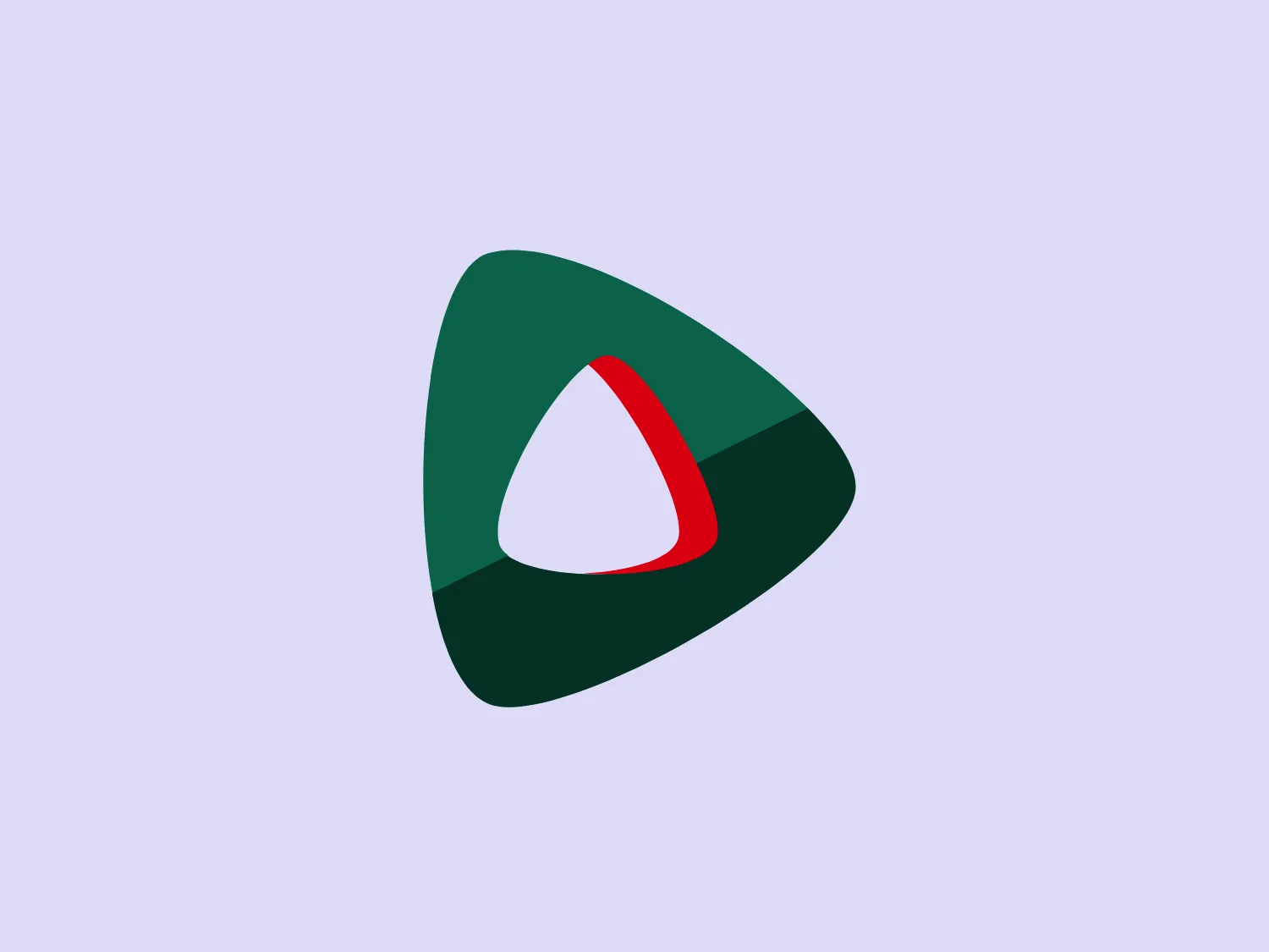 The Delta Assurances logo is a stylized triangular emblem composed of layered shapes. It features a large dark green triangle with a rounded corner pointing downwards as the base layer. Above that, a smaller triangle in a lighter shade of green mirrors the shape of the larger one but is oriented to point to the right. Nestled within the larger shapes is a smaller red triangle with a more acute angle, creating a vivid contrast and a sense of dynamic movement. The modern and sleek aesthetic, paired with the use of geometric forms and bold colors, suggests a contemporary and tech-oriented brand.
