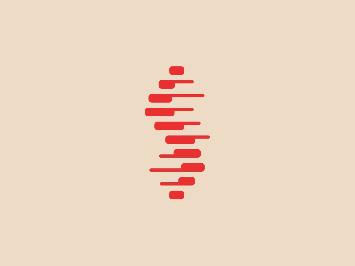 The logo, representing Stretch Me, is an abstract design of horizontal bars of varying lengths arranged in a symmetrical pattern. The dynamic rhythm created by the variation in bar lengths suggests movement or digital data streaming. The vibrant, medium-saturated red color stands out well against a neutral or subtly tinted background. The overall aesthetic is modern and minimalist, suggesting technology, innovation, or connectivity.