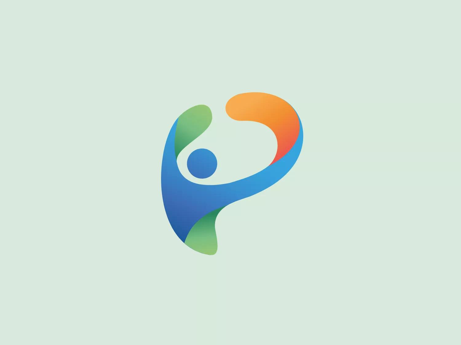 The Logo for Parque Esportivo features a modern, abstract human figure integrated into a swirling design. The figure is implied through the use of negative space within a fluid, rounded shape that suggests movement and dynamism. The color palette is a gradient that transitions smoothly from a warm orange at the top to various shades of blue, with a touch of green, as it spirals downwards. The aesthetic is clean, vibrant, and conveys a sense of energy and positivity.