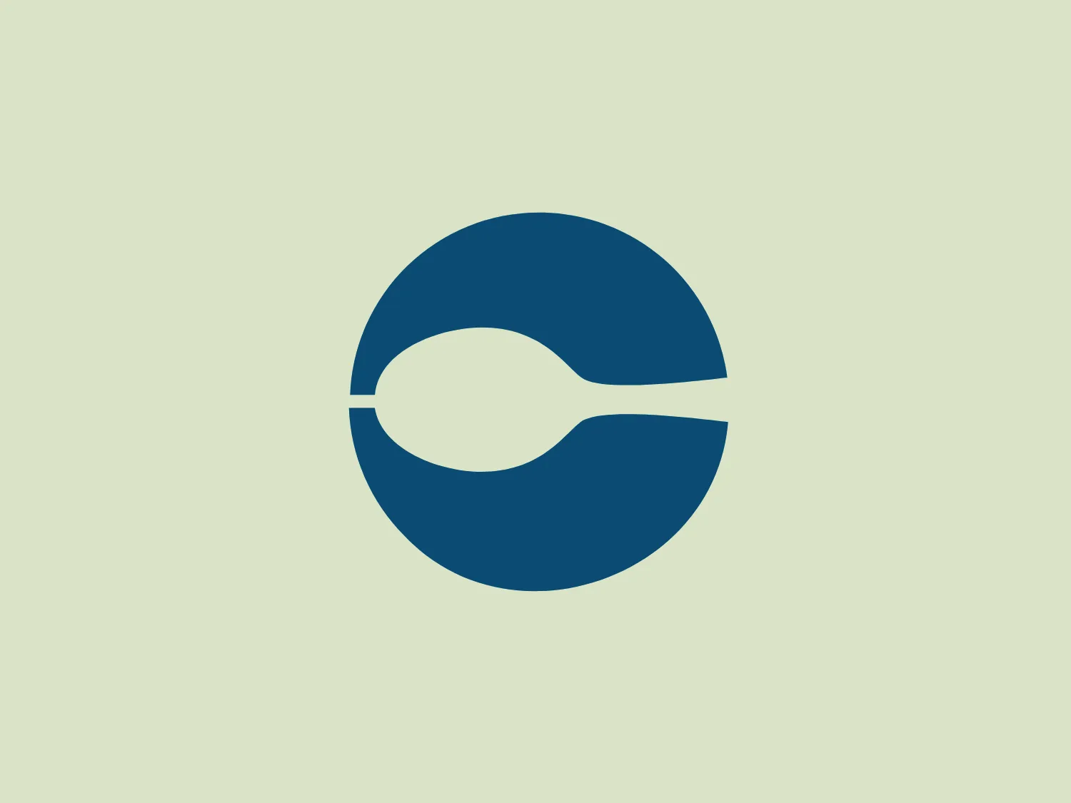The Centerplate logo features a modern and minimalistic design, consisting of a deep shade of blue circle with a white abstract shape resembling a tilted seed or a simplified representation of the infinity symbol cutting through the center. The color scheme of blue and white conveys trust, professionalism, and clean contrast, creating a sense of fluidity and continuity within the circular boundary. The soft and subtle hue of #E2E8D2 is recommended as a background color to complement the logo, maintaining its simplicity and sophistication.