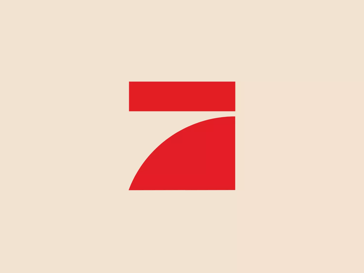The Pro7 logo is modern and minimalist, featuring bold red colors and geometric shapes. It consists of a horizontal rectangle on top and a quarter-circle or pie slice shape below. The contrast between the straight lines of the rectangle and the curvature of the quarter-circle creates a dynamic visual impact. The use of flat colors without gradients or embellishments signifies a clean and contemporary design. The abstract nature of the logo allows for versatility across various industries or brands. To enhance visibility, a neutral yet complementary background color is recommended, ideally a lighter shade that does not detract from the vivid red.