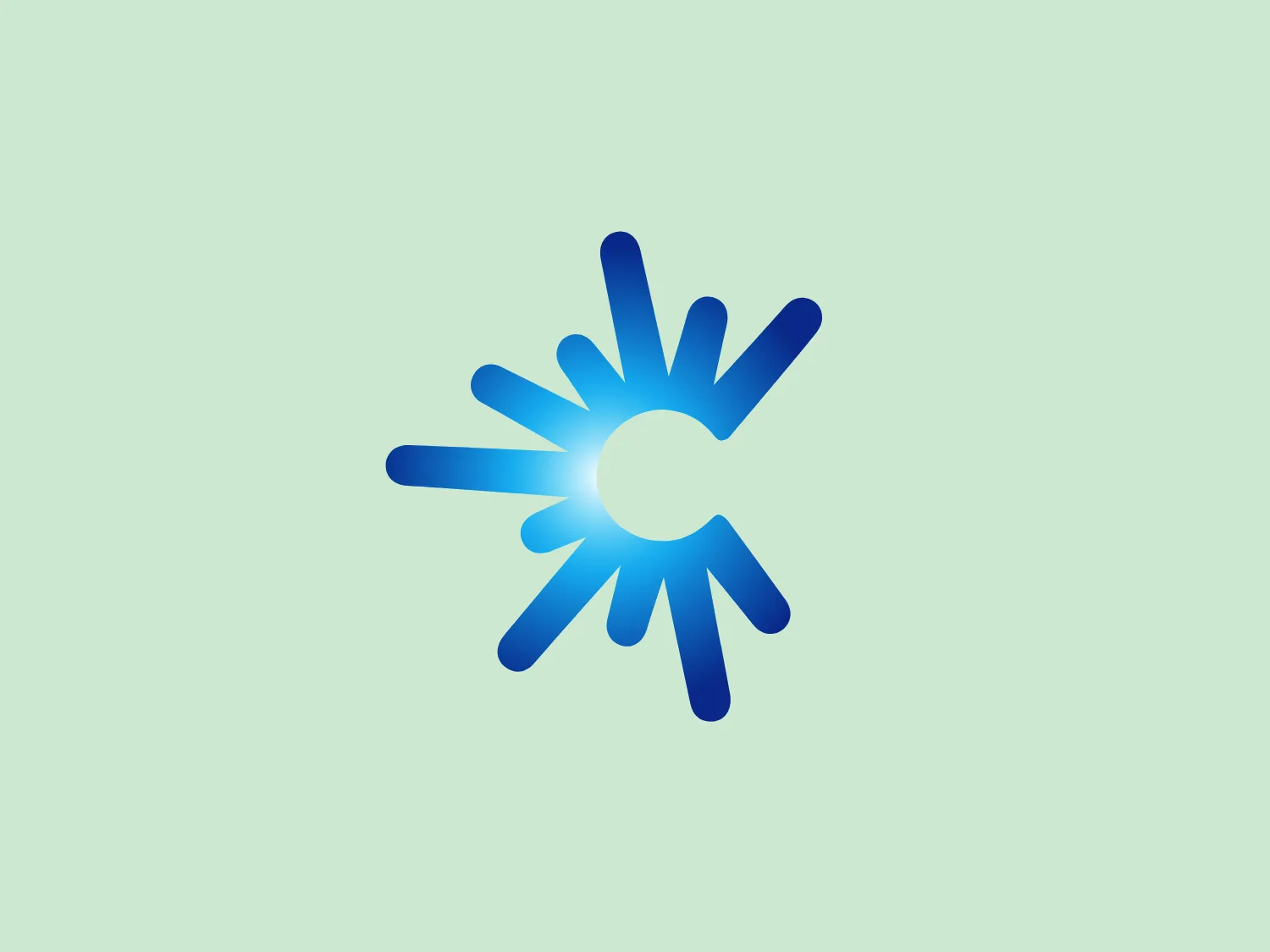 The C Spire logo features a stylized burst with elongated shards or rays emanating from a central point, creating an energetic and dynamic impression. The gradient colors transition from a deep, saturated blue to a lighter, vivid sky blue, conveying a sense of radiance and innovation. The central part resembles a stylized letter "C" or an opening, adding versatility to the interpretation. The smooth, clean lines and radiant color scheme lend the design a fresh and professional look, suitable for a technology, energy, or creative company.