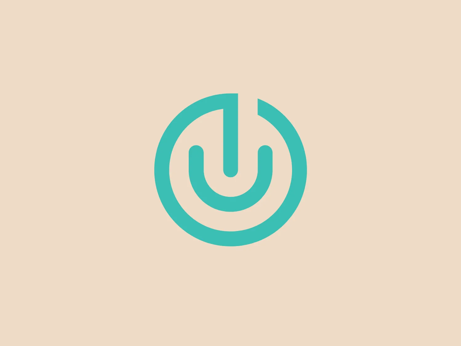 The logo for Uberfácil features a stylized power button symbol consisting of a vertical line that intersects a circle with a gap at the top, suggesting the universal icon for power or turning on. The design is minimalist and modern, with a sleek gradient of aqua to a lighter turquoise that adds depth and a tech-savvy feel. There are no additional embellishments, making it clean and easy to recognize. The circular shape conveys a sense of completeness and universality.
