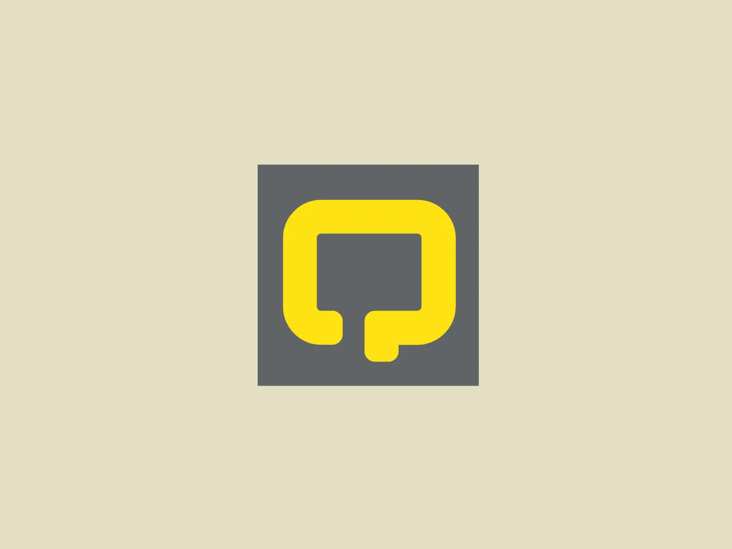 The logo showcased features a stylized, abstract design that somewhat resembles a speech bubble. It is composed of bold, rounded shapes that connect to form a continuous outline. The primary color is a bright, saturated yellow, which stands out against the neutral gray background. Inside the yellow outline, the negative space creates an inner gray form that mirrors the outer shape. The overall aesthetic is modern and playful, with a pleasing contrast between the vibrant yellow and the calm gray. The minimalistic approach and curved lines suggest approachability and communication.