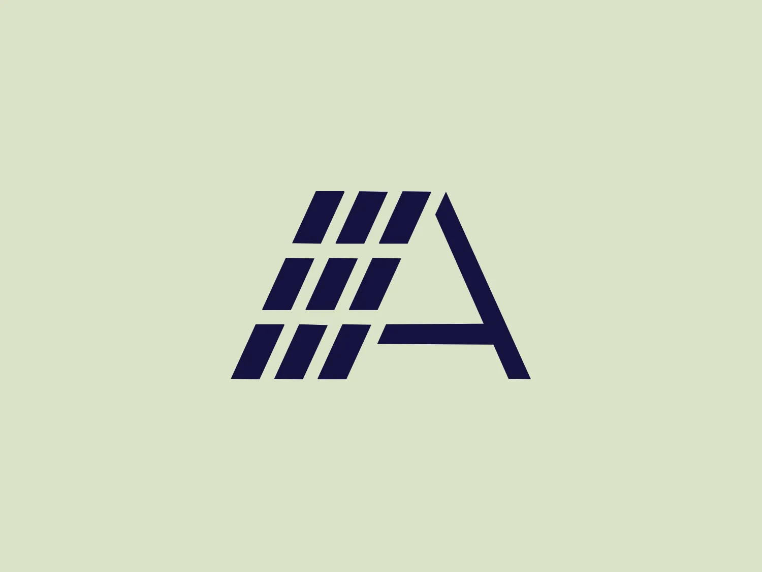 The image shows a modern and stylized logo featuring the letter "A" for AMG Solar Solutions. The logo is composed of two parts that form the letter's silhouette—a solid triangle on the right, representing the letter's backbone, and a series of parallel, diagonal lines on the left, giving the impression of a striped pattern or texture. The lines create negative space that separates them from the solid part and adds depth to the design. The logo uses a deep, navy-blue color, which suggests professionalism and sophistication. The overall design aesthetic is minimalist, clean, and would fit well within contemporary corporate branding or tech company imagery.
