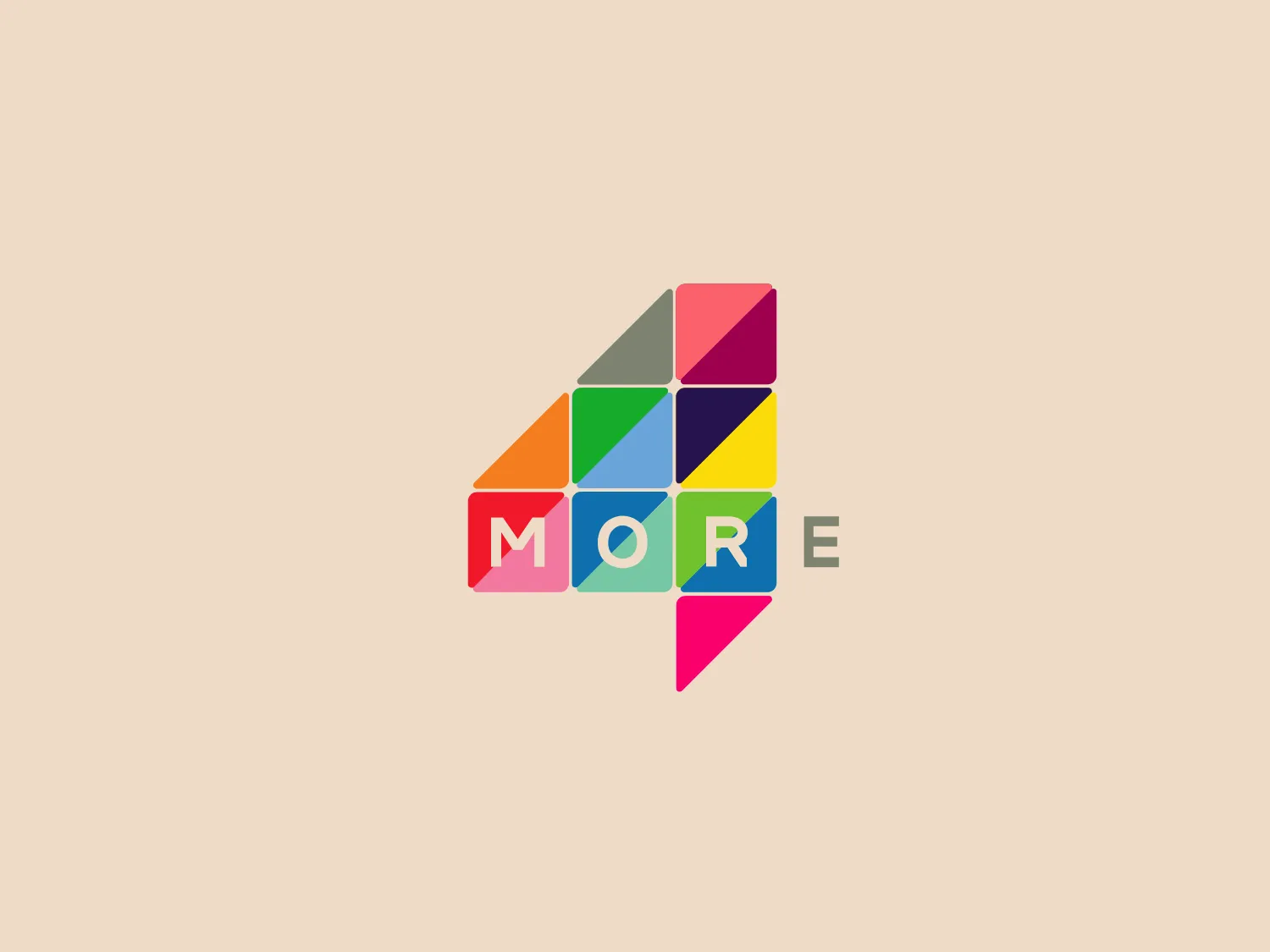 The logo consists of a stylized geometrical design representing a capital letter "M" created with an arrangement of colorful shapes resembling a tangram puzzle. It features a bright and diverse color palette, including red, green, blue, yellow, purple, and shades of grey. The abstract shapes are arranged in a playful yet cohesive manner that emphasizes movement and transformation. The word "MORE" is integrated into the design using a simple sans-serif font that complements the modern and dynamic aesthetic of the iconography. This design communicates creativity, diversity, and a sense of building or construction.