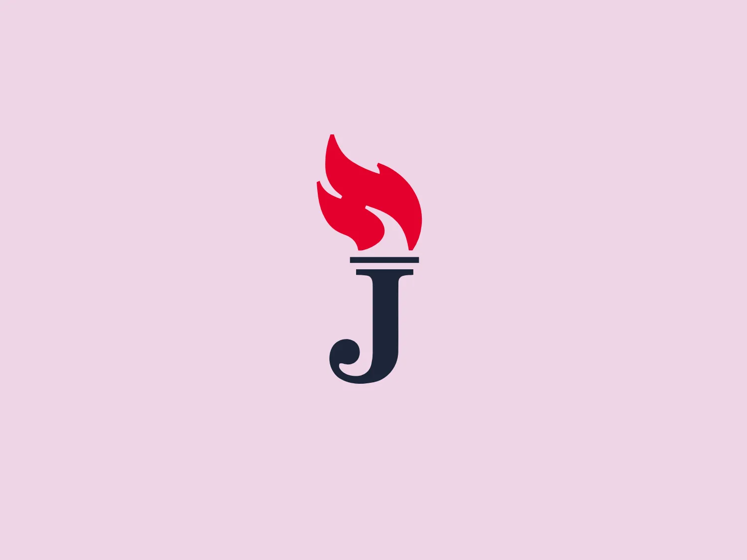 The John Howard Association logo features a stylized letter "J" in a dark navy blue, with an upper serif cleverly transforming into a vibrant red flame. The flame's shape is smooth and fluid, giving a sense of movement and energy. The letter "J" has a classic and elegant design, with the flame adding a modern, dynamic twist. The contrast between the deep blue and the red creates a striking visual impact, while the overall simplicity of the design ensures versatility and ease of recognition.