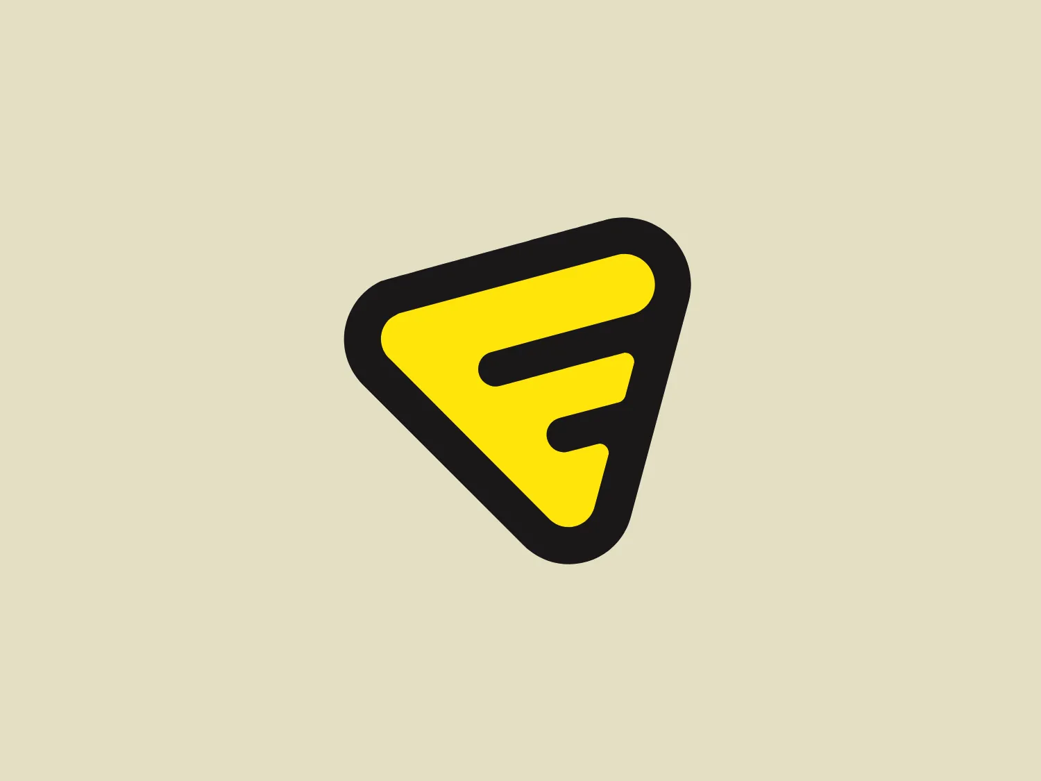 The Fenix logo features a stylized, abstract play symbol set within an inverted triangular shape, evoking a sense of motion and playfulness. The bright, vivid yellow color stands out against the thick, black border, while the dynamic, angular streaks within the symbol convey energy and movement. The gradient within the yellow adds depth to the design, making it vibrant and eye-catching.