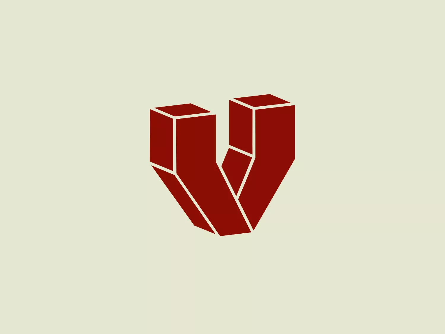 The Sentinel Varsity logo features a stylized, abstract rendition of the letter 'V' comprised of geometric shapes with a three-dimensional effect. The primary color is a dark shade of red, with subtle variations in tone that create the impression of light and shadow on the shapes, enhancing the 3D illusion. The overall aesthetic is modern and sleek, with sharp angles and clean lines conveying a sense of precision and cutting-edge design. It has a minimalist yet bold appearance, suitable for a contemporary brand or entity looking to convey innovation and strength.