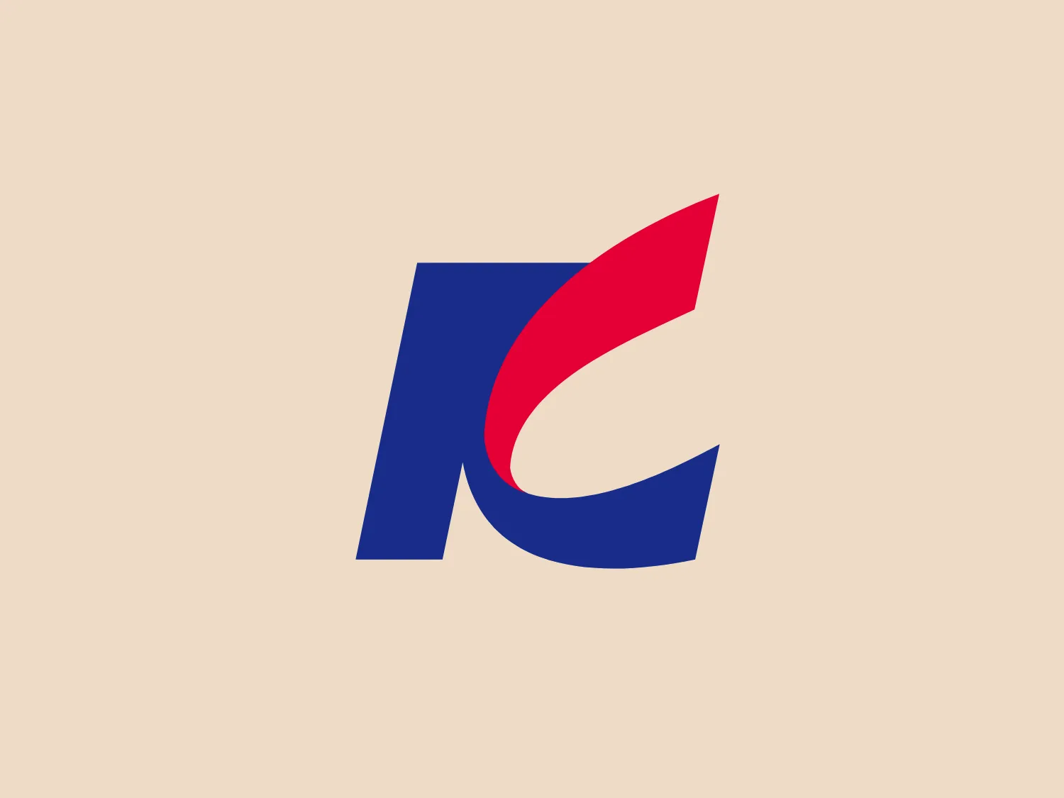 The Kansai Urban Banking Corporation logo features a stylized and bold letter "C" in a sans-serif typeface. The primary color is a dark blue, with a striking red accent forming an upward swoosh at the end of the letter "C". This gives the impression of motion or a dynamic element within the logo. The design is simple, clean, and modern, with a strong color contrast between the blue and red that captures attention. A subtle background that doesn't compete with the red accent would be ideal for this logo.