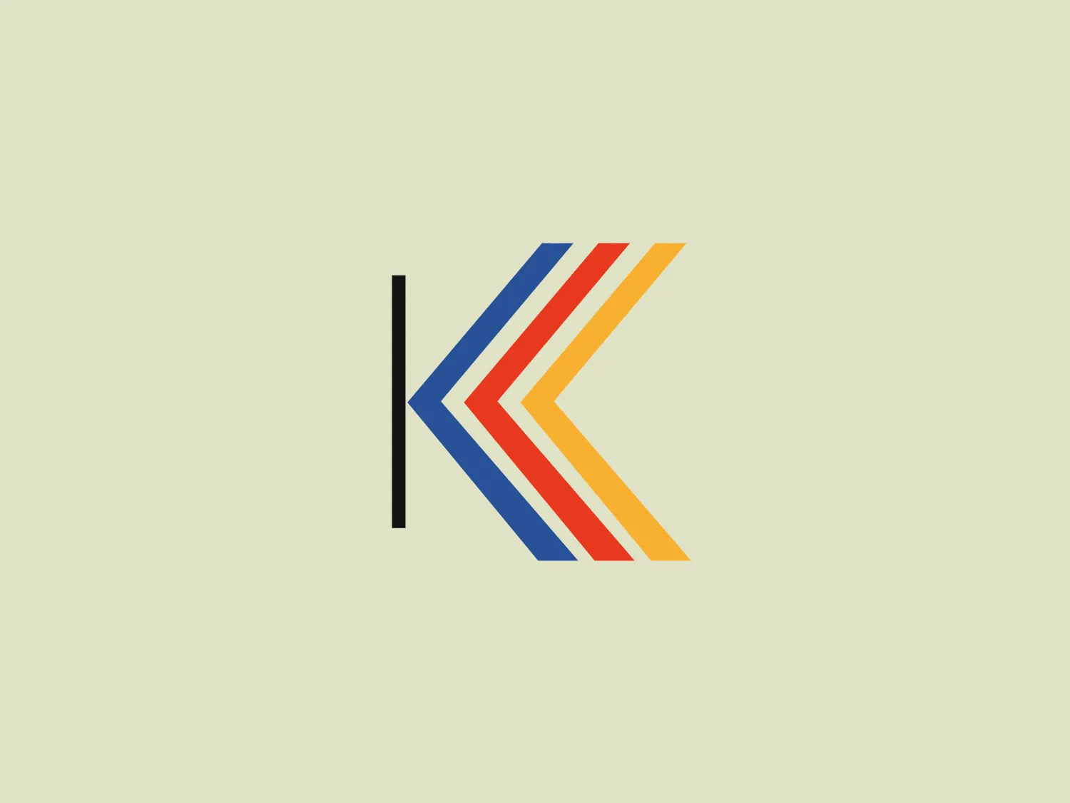 The Kalkitech logo features a stylized letter K created with overlapping geometric shapes. The shapes consist of four angular stripes in different colors - blue, red, yellow, and a lighter blue - which converge to form a bold, dynamic mark reminiscent of forward movement or a play button. The black vertical line on the left provides a strong visual anchor, giving the impression of the letter K, while the bright colors against a minimalist design contribute to a modern and energetic look.