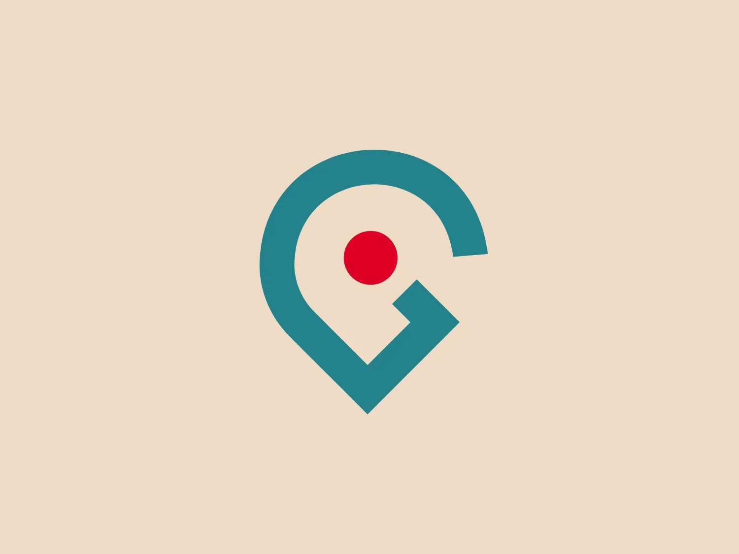 The Go City logo is a sleek and modern design that incorporates a combination of geometric shapes. The primary structure of the logo resembles a stylized, abstract letter 'Q', formed by a bold teal line that curves to also imply a circular frame around a central crimson dot. This marking could represent an eye or target, adding an element of focus or vision to the design. The bottom of the 'Q' extends out and doubles back in a sharp, angular line, giving the logo a sense of motion and dynamism. The color palette is minimalist yet striking with the use of teal and crimson, suggesting professionalism with an innovative edge. There is a balance of curved and angular elements, creating a visually harmonious and appealing effect.