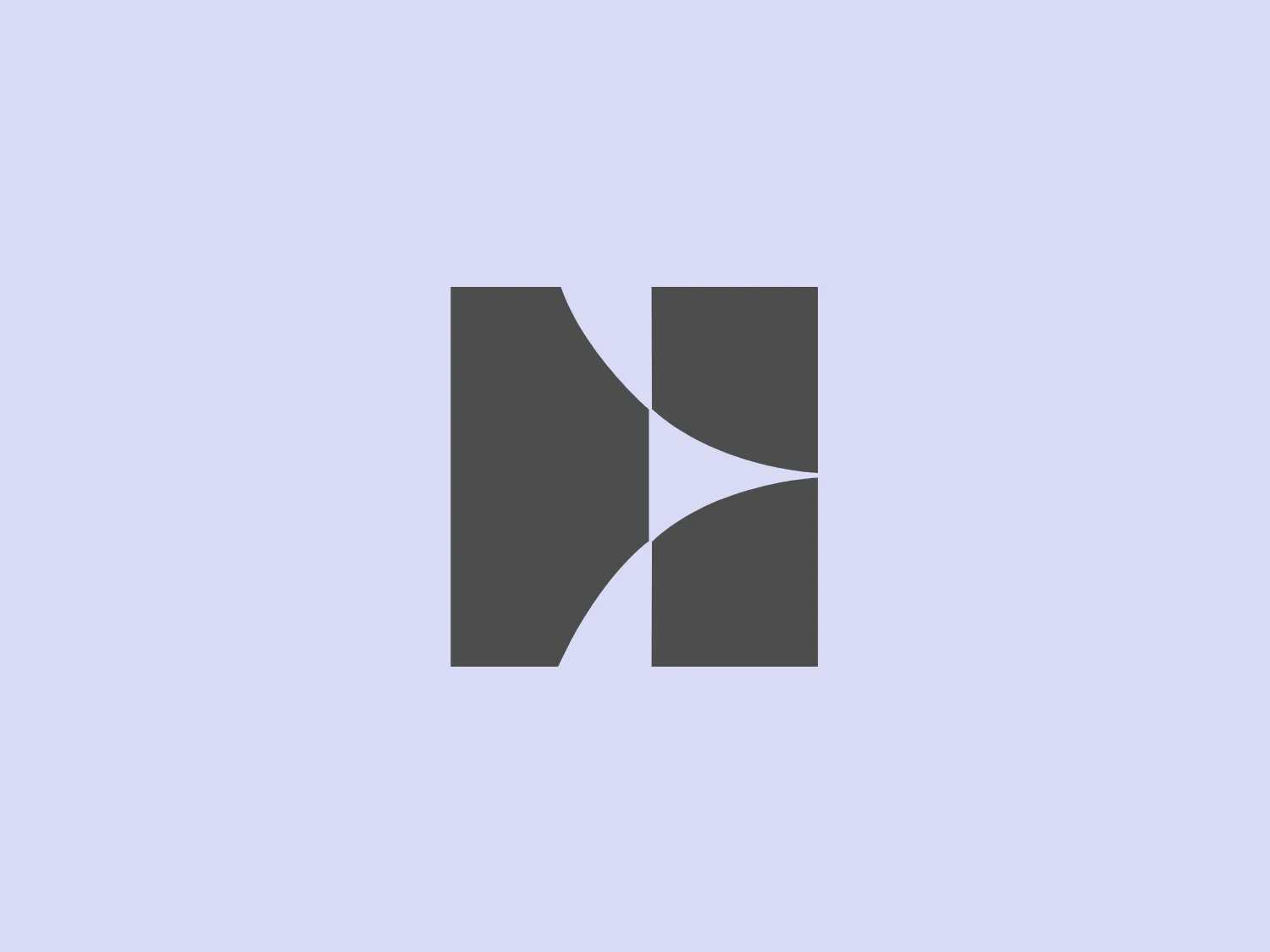 The Harmon logo is a minimalist, modern design featuring two interlocking shapes: a square on the left and a stylized letter 'N' on the right. Both shapes share a soft curve where they meet, creating a sense of unity and fluidity. The logo employs a monochromatic color scheme with different shades of muted blue or gray, giving it a professional and sleek look. The clean lines and the absence of additional embellishments or text suggest a focus on modernity and simplicity in the brand's identity.