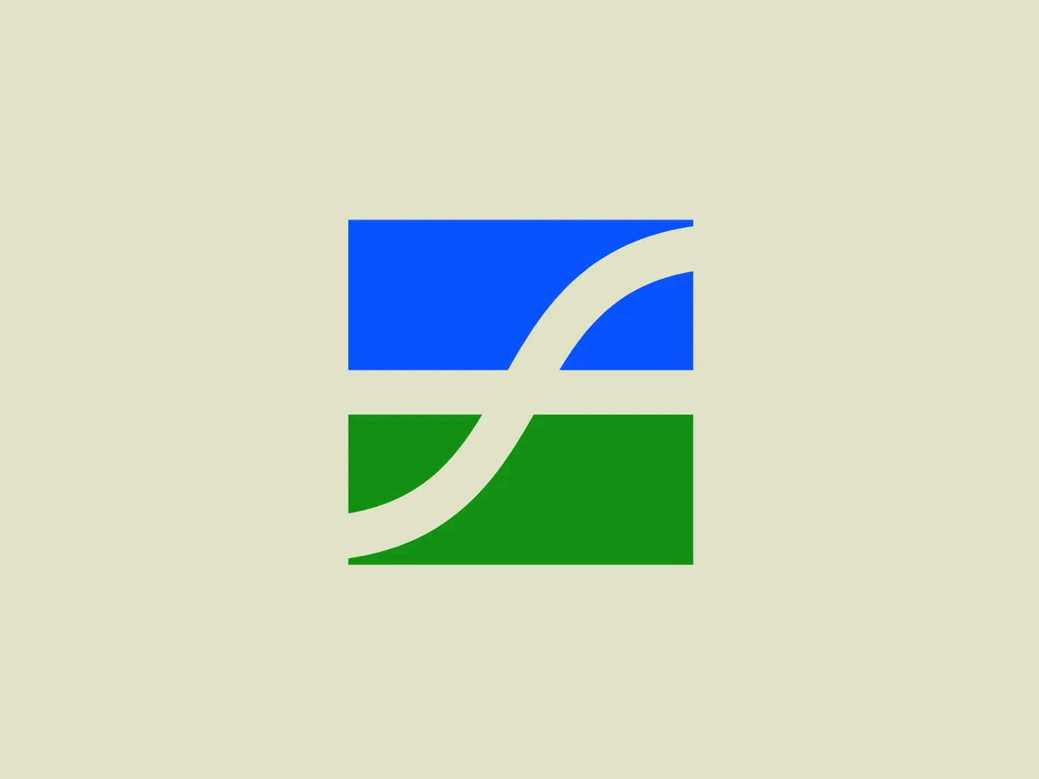 The Logo is a clean and modern design with three colored squares arranged in a two-by-two grid, missing the bottom right square. The top square is a bright blue, while the bottom left square is a vivid green. A white, stylized curve sweeps smoothly from the bottom of the blue square into the green, implying motion or transition. The design aesthetic is minimalist and dynamic. The sharp contrast between the colors and the curve gives a sense of innovation and connectivity.