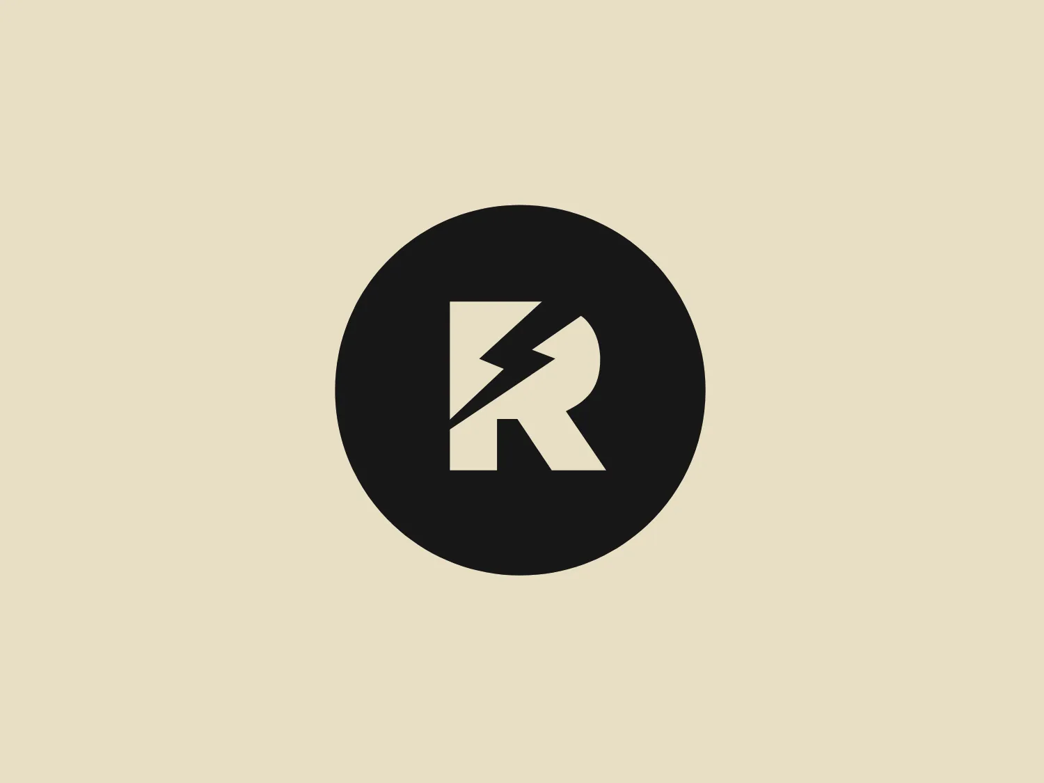 The Riot Studios logo features a monochromatic design with a bold, sharp, white stylized letter 'R' against a solid, dark circular background. The 'R' has a distinctive break on the diagonal leg, suggesting speed or a lighting strike, adding a dynamic and modern feel to the design. The creative use of negative space within the letter form makes the logo memorable and striking. Overall, the design conveys strength and sophistication through its simplicity and high contrast.
