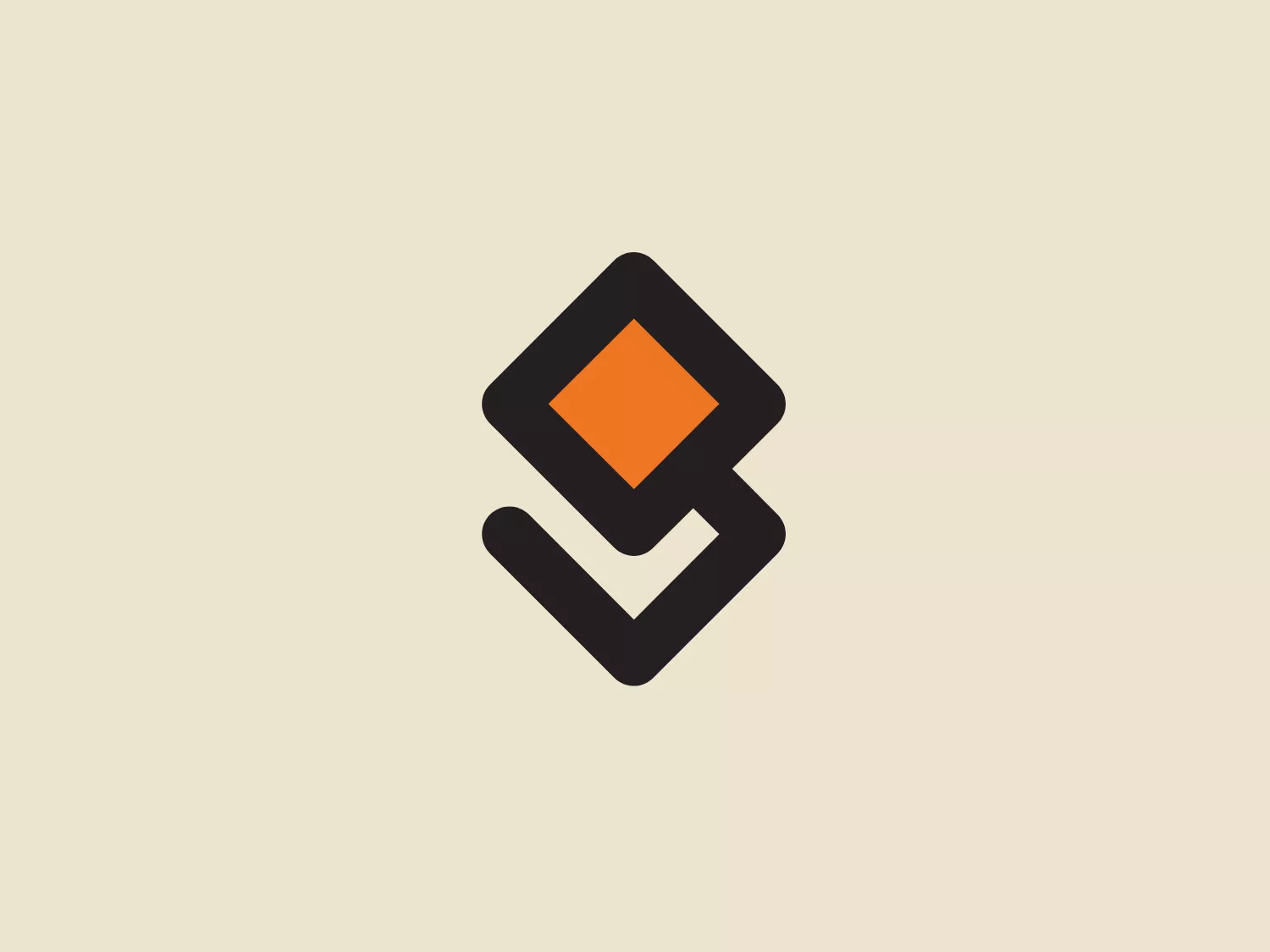 The Granite Transformations logo showcases a modern, geometric design with two interacting shapes. The primary shape resembles a stylized, abstract letter "S", formed by a continuous black line creating two connected and stacked parallelograms in a dynamic, diagonal orientation. At the center of the logo is a bright orange square placed at a 45-degree angle, seemingly floating within the negative space of the "S" shape. The vibrant orange contrasted with the stark black outlines contributes to a bold and energetic aesthetic, while the simplicity of the shapes enhances its versatility and modern appeal.