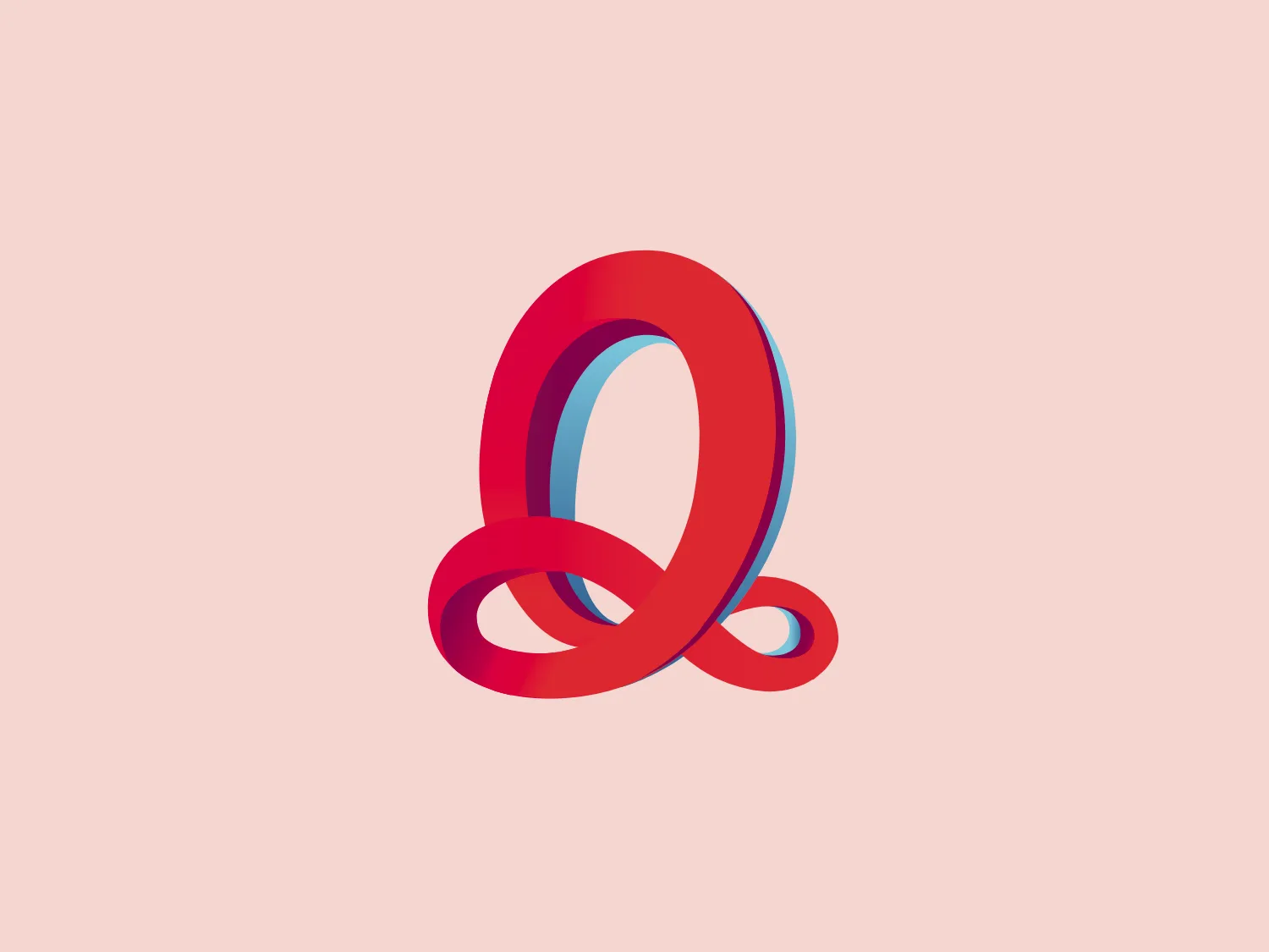 The Qmedics logo showcases a stylized letter Q in a 3D ribbon-like form with smooth, flowing curves. It incorporates warm red and pink tones transitioning to cooler purples and blues on the interior, creating a vibrant and energetic look. The modern, playful design uses gradients to convey depth and movement, evoking an aesthetic of creativity and dynamism.
