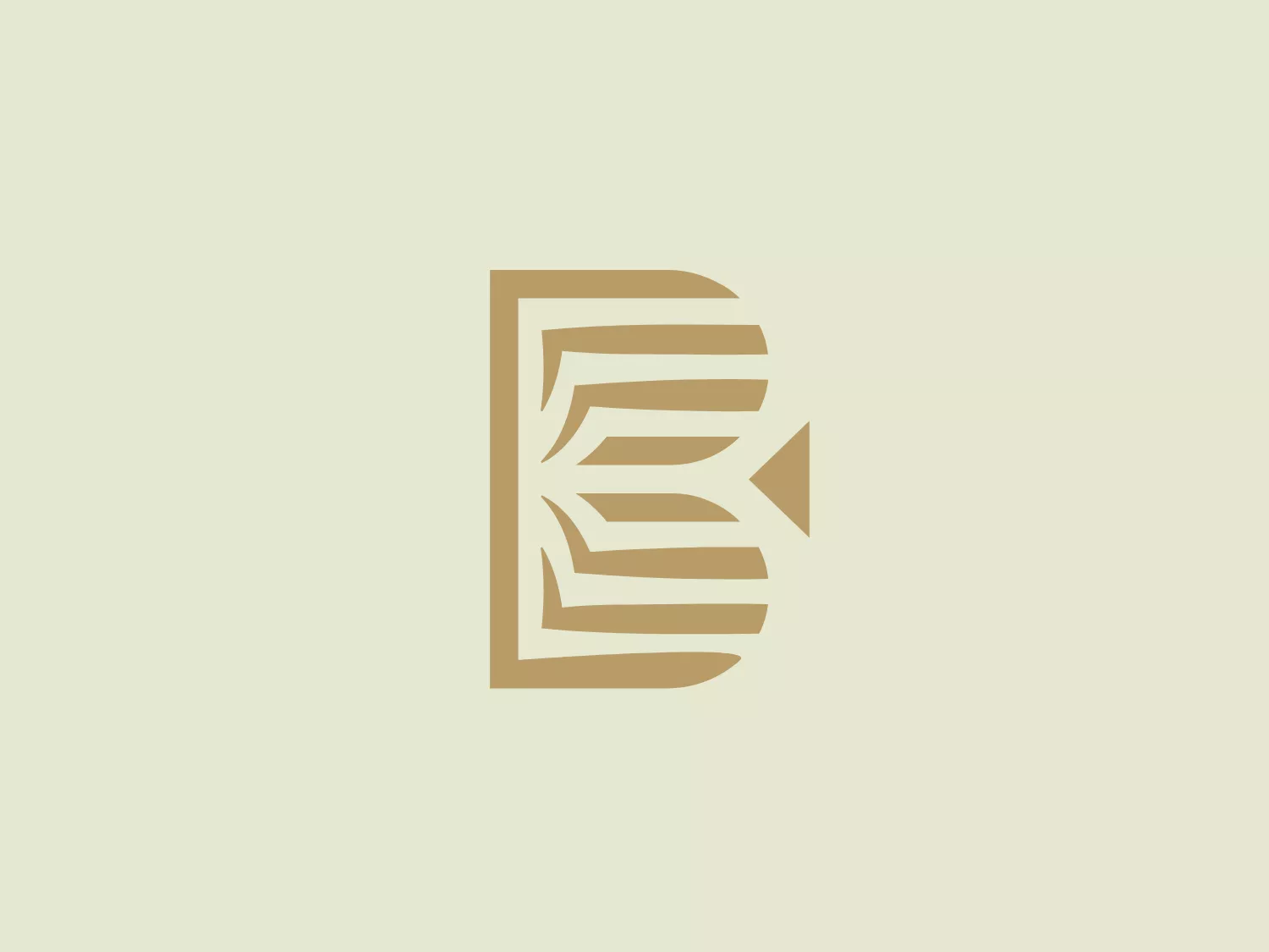 The Backstory Wedding logo features a stylized letter 'E' with thick, bold lines segmented into parallel bars, creating a cohesive outer contour. The monochromatic color palette in varying shades of gold and tan exudes luxury and sophistication, while the use of negative space adds a modern and abstract feel. The sharp angles and straight edges contribute to a contemporary aesthetic.