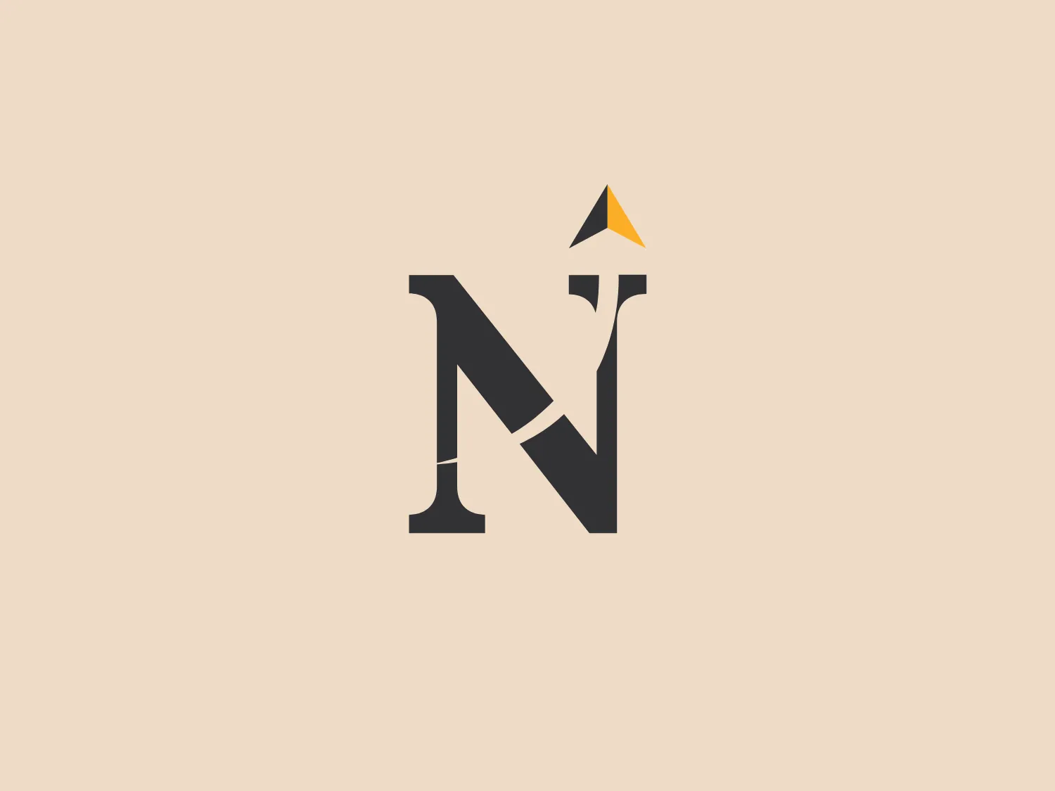 The Universidad Privada del Norte logo features a stylized, uppercase 'N' with a distinctive, modern design. Predominantly gray, with sharp, clean lines, the negative space inside the letter is used innovatively to create the impression of a secondary, smaller 'N' or an arrow pointing upwards. At the apex of this internal shape is a small, triangular element in a bright, contrasting orange, adding a pop of color, and drawing the eye. This minimalist yet bold design conveys a sense of innovation, stability, and forward momentum.