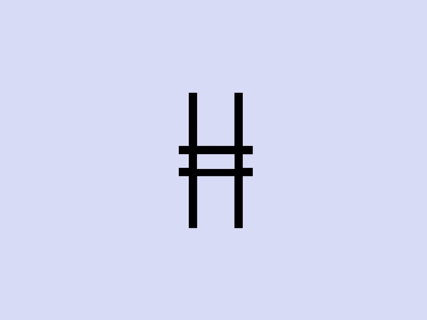 The image depicts a logo consisting of a stylized, bold, black letter "H" with two horizontal lines crossing it to form a unique combination of the hash (#) symbol and the letter "H" for the High Line brand. The design is minimalist and contemporary, using thick lines and high contrast which makes it stand out. It's a versatile mark that could represent a variety of brands or concepts and would be easily recognizable at various sizes. Aesthetically, the logo feels modern and could suggest connection, technology, or strength given its resemblance to a digital or social media symbol.